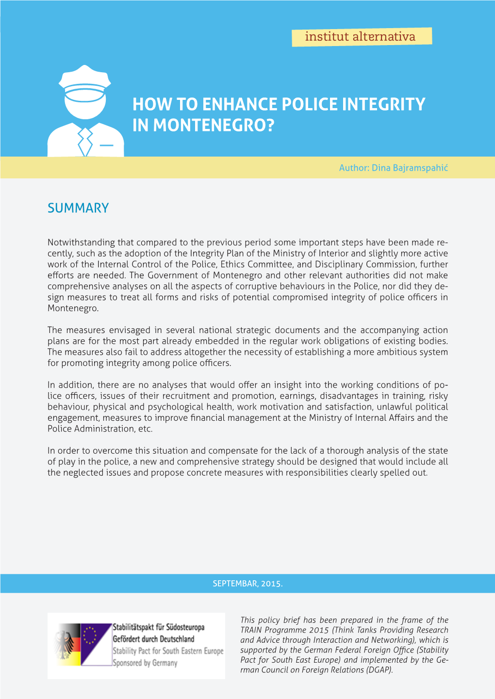 How to Enhance Police Integrity in Montenegro?