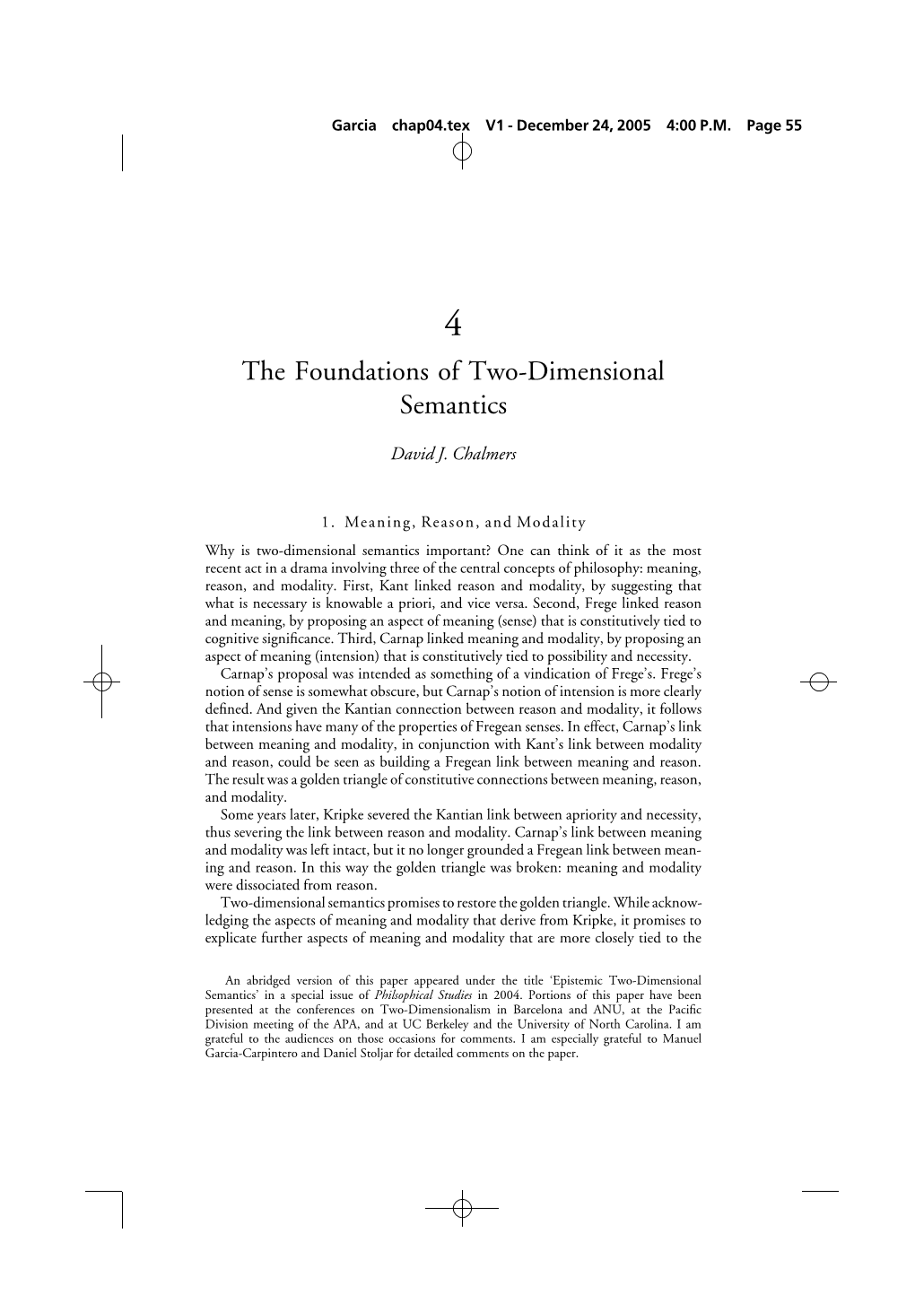 The Foundations of Two-Dimensional Semantics