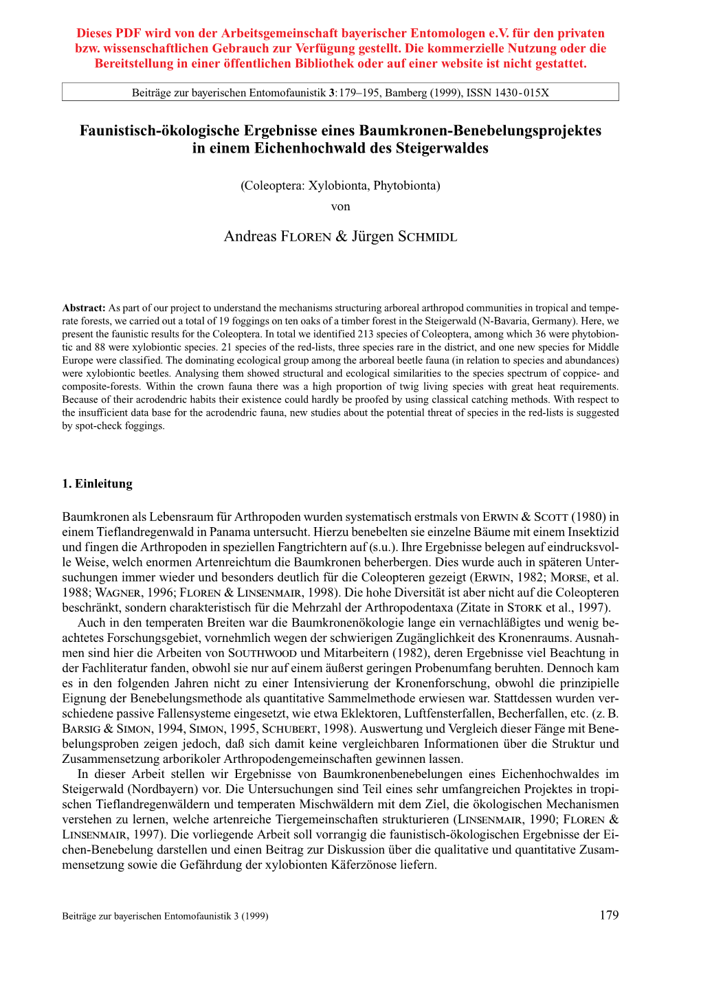 Beiträge Zur Bayerischen Entomofaunistik 3: 179–195, Bamberg (1999), ISSN 1430-015X