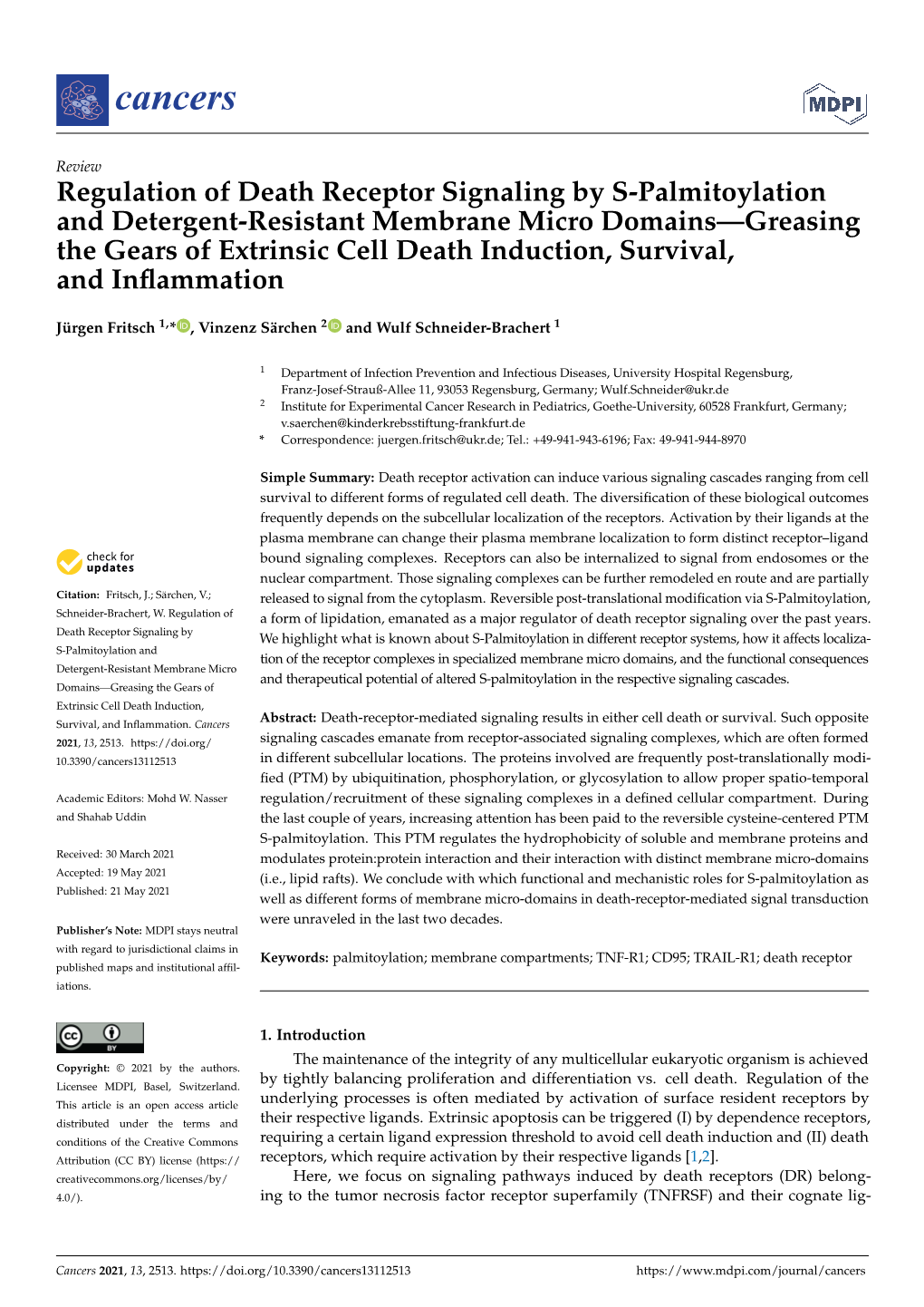 Regulation of Death Receptor Signaling by S-Palmitoylation And