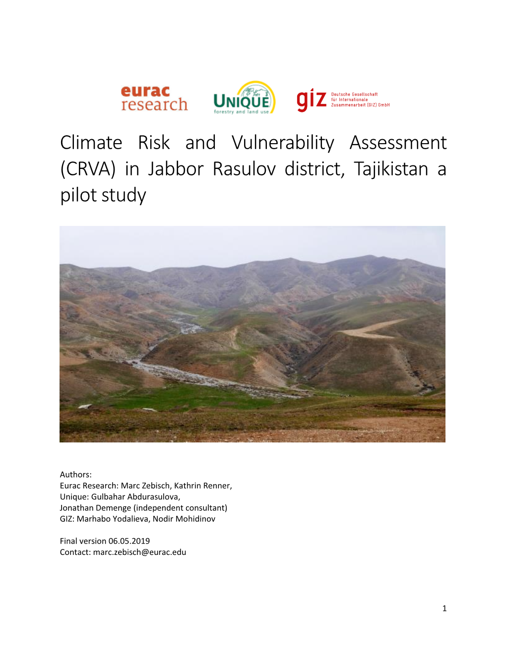 Climate Risk and Vulnerability Assessment (CRVA) in Jabbor Rasulov District, Tajikistan a Pilot Study