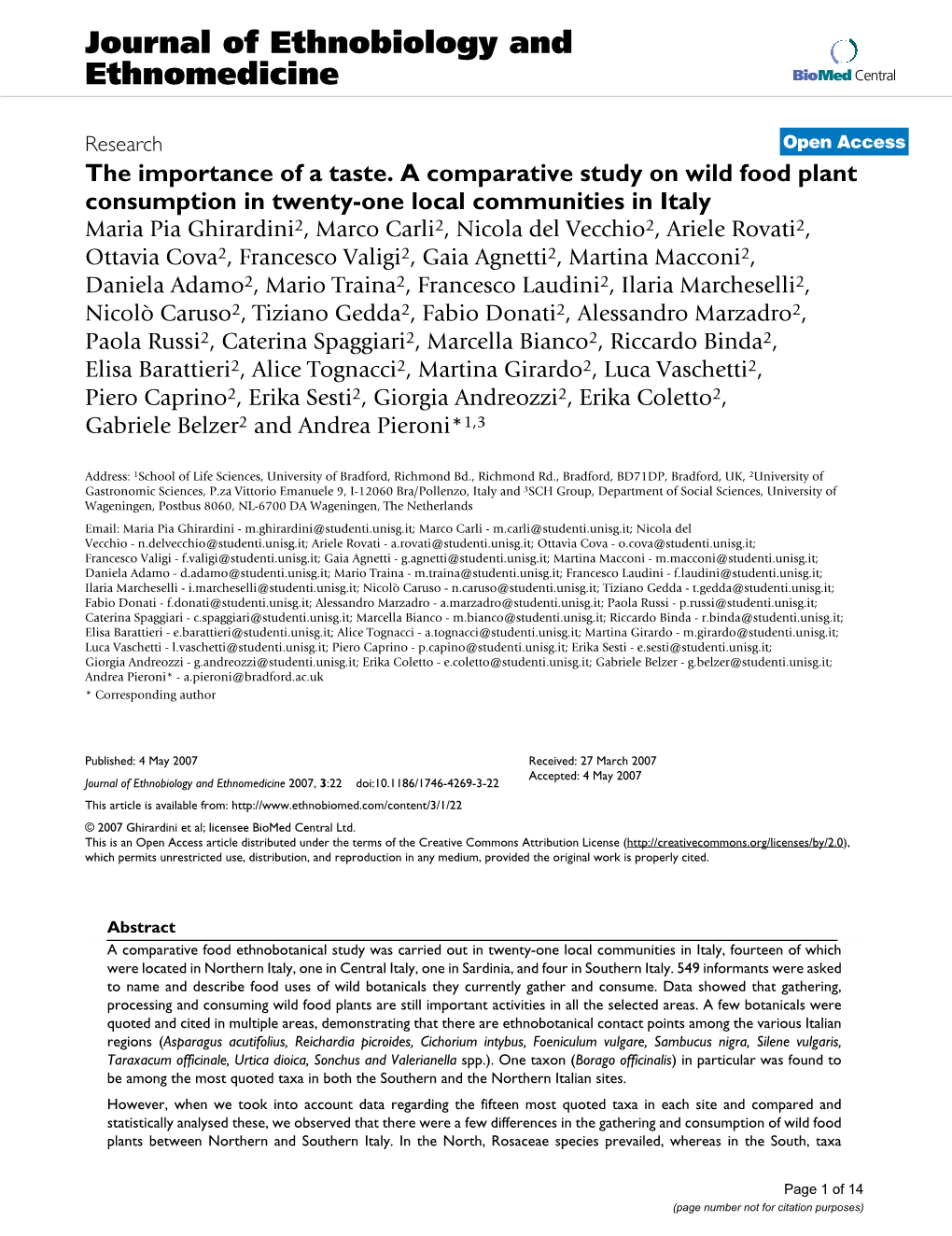 Journal of Ethnobiology and Ethnomedicine Biomed Central