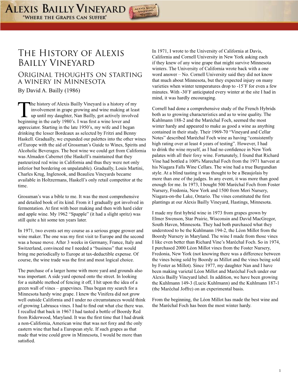 The History of Alexis Bailly Vineyard