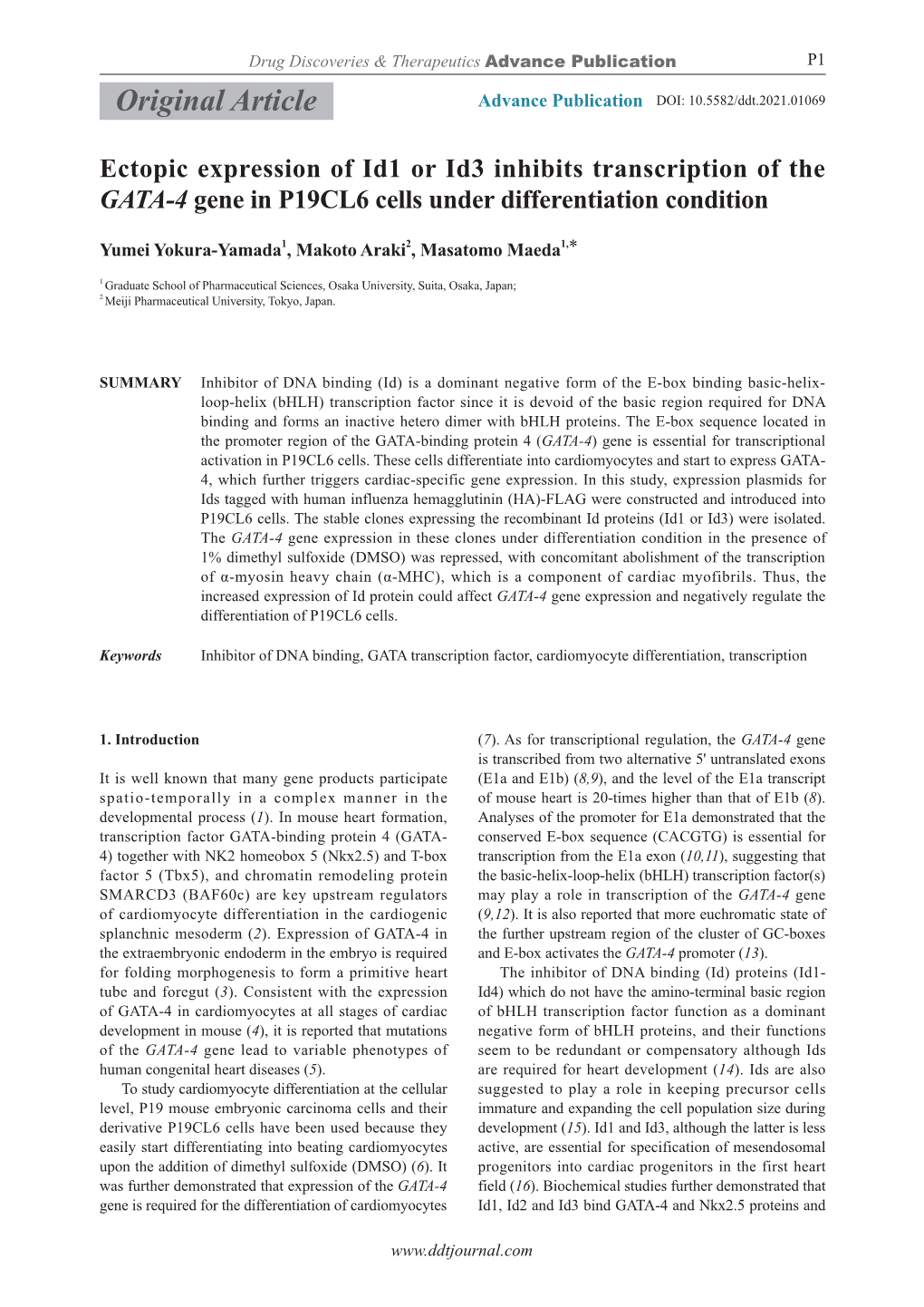 Original Article Advance Publication DOI: 10.5582/Ddt.2021.01069