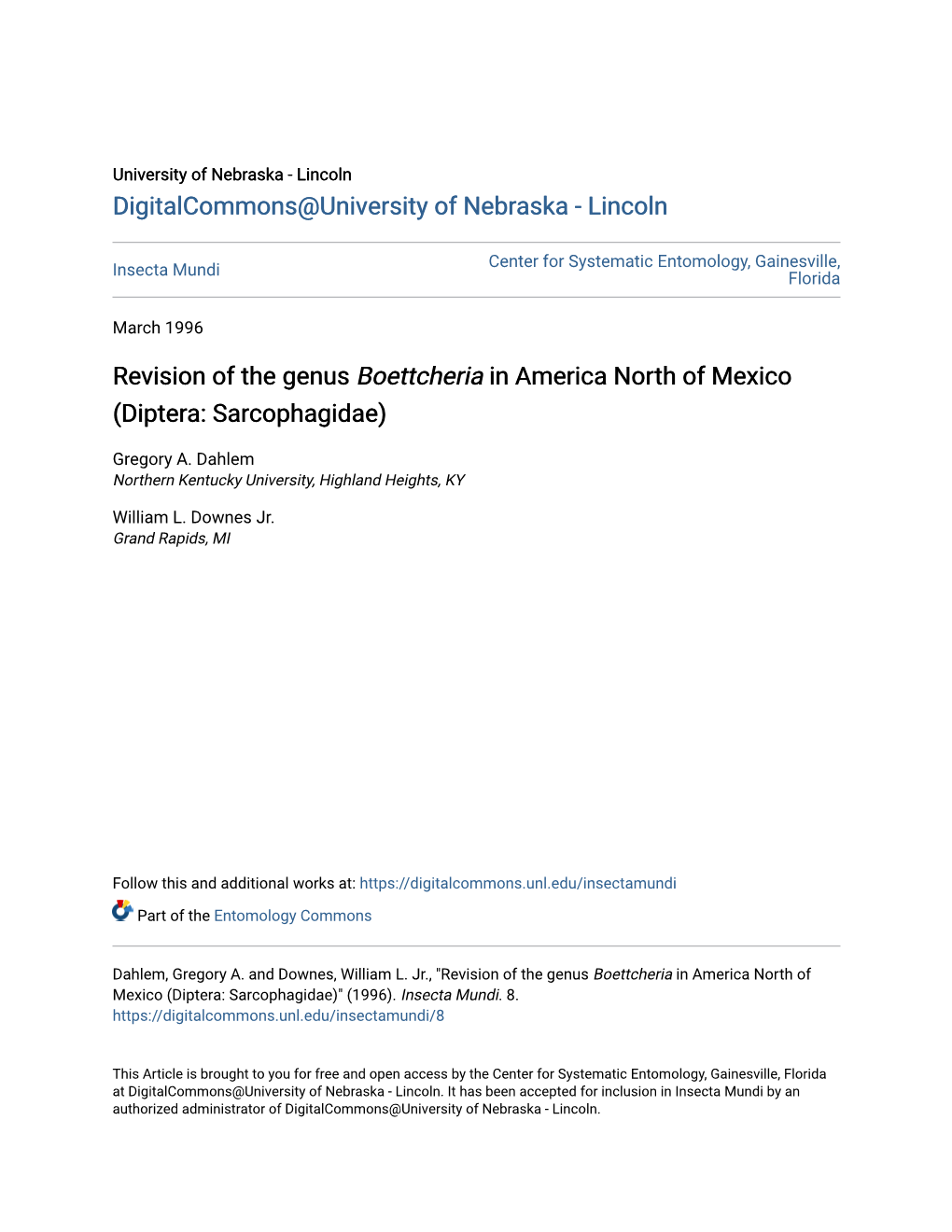 Revision of the Genus <I>Boettcheria</I> in America North