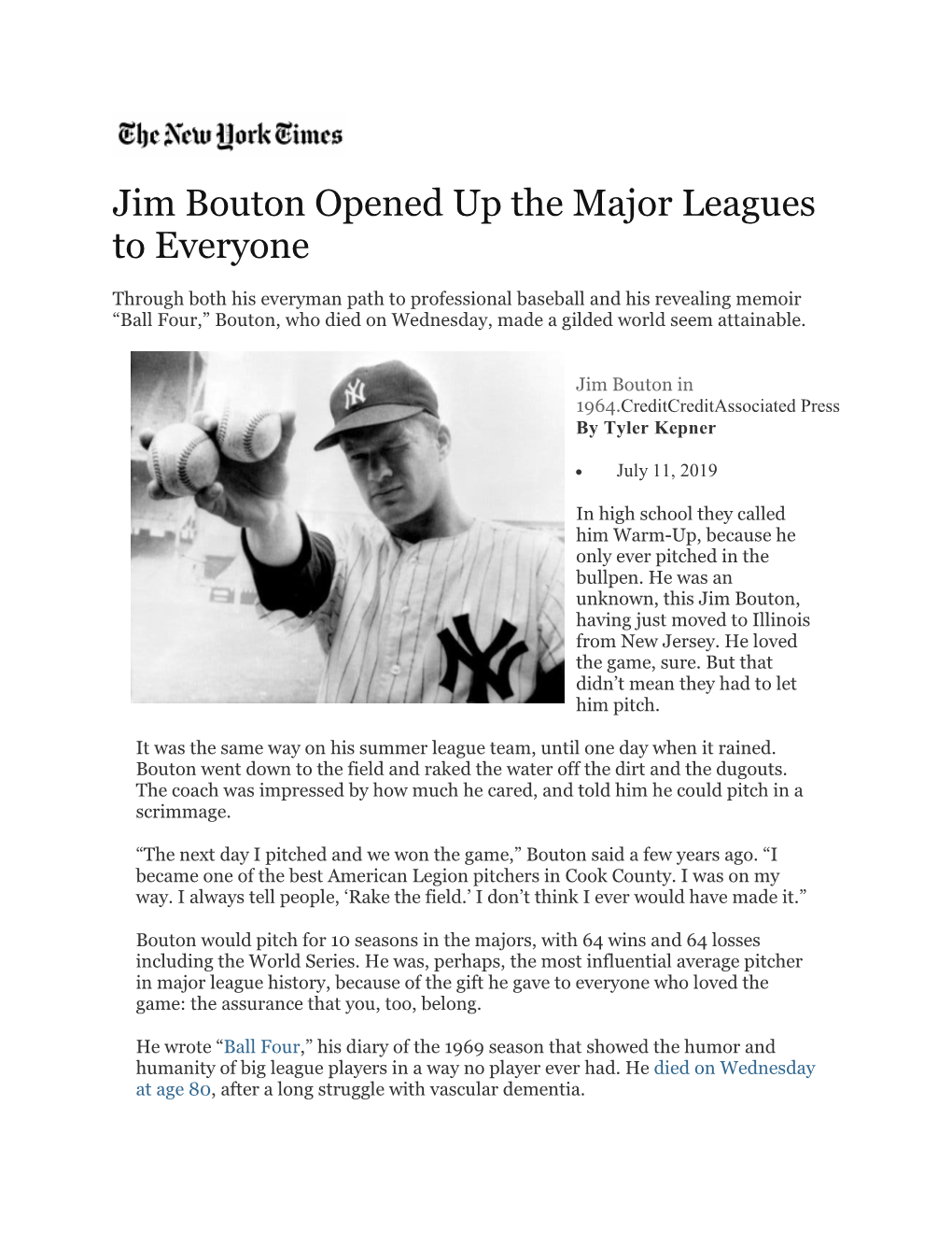Jim Bouton Opened up the Major Leagues to Everyone