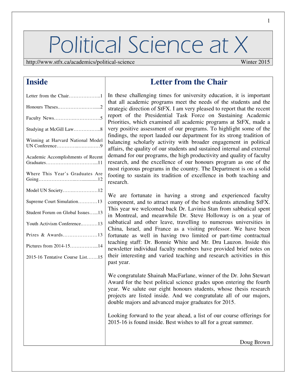 Political Science at X Winter 2015