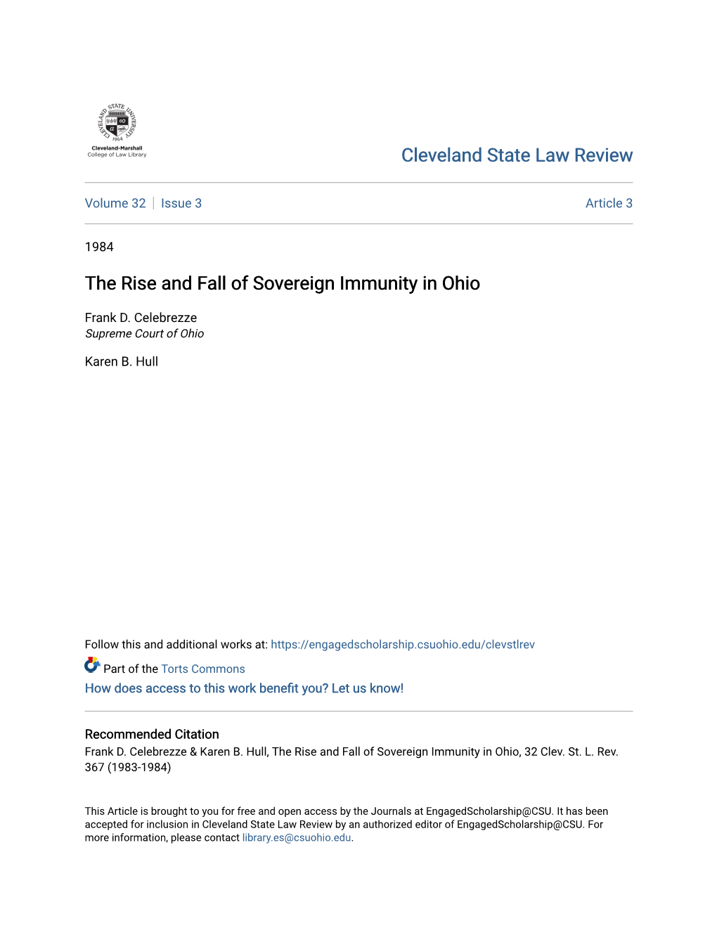The Rise and Fall of Sovereign Immunity in Ohio
