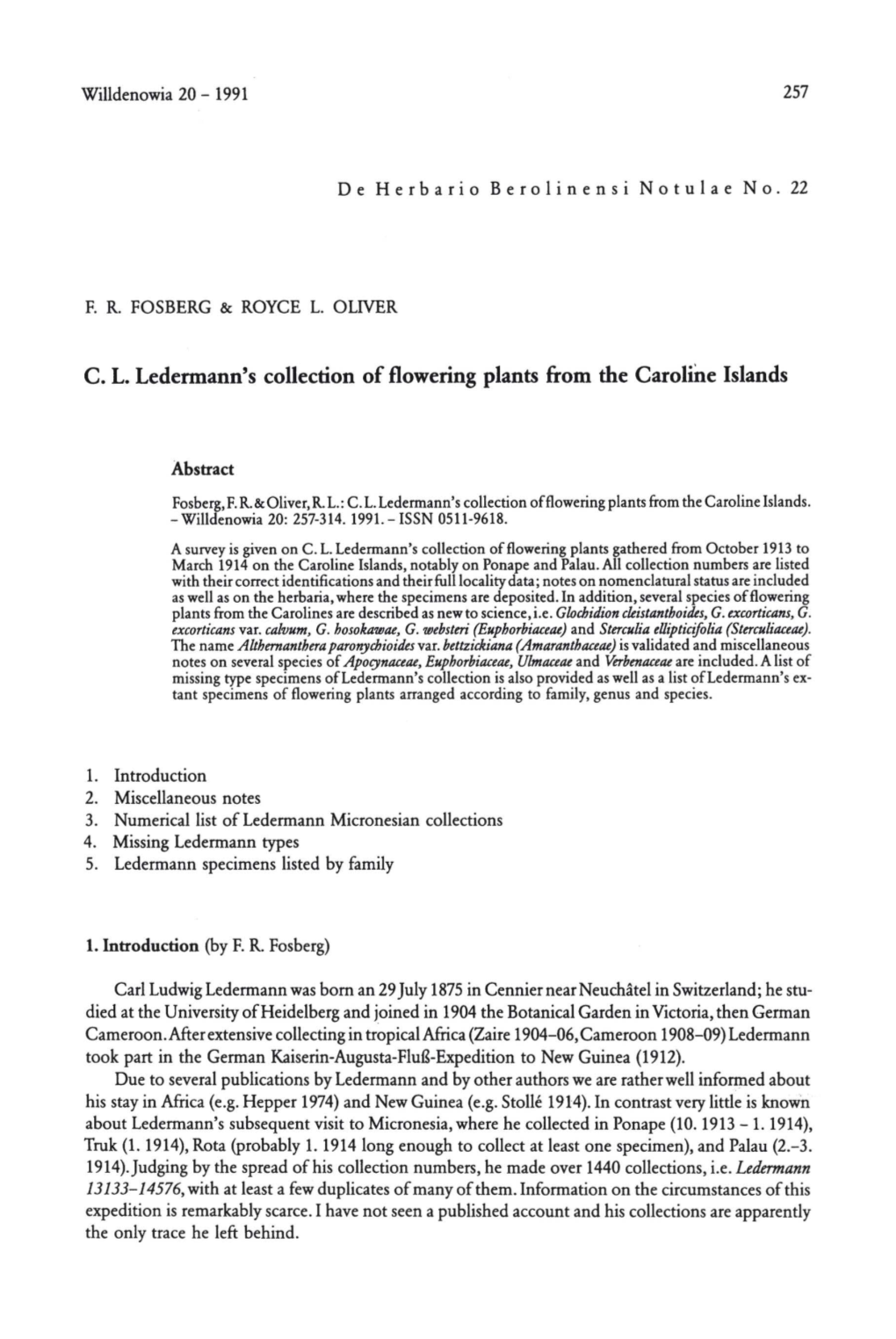 C. L. Ledermann's Collection of Flowering Plants from the Caroline Islands