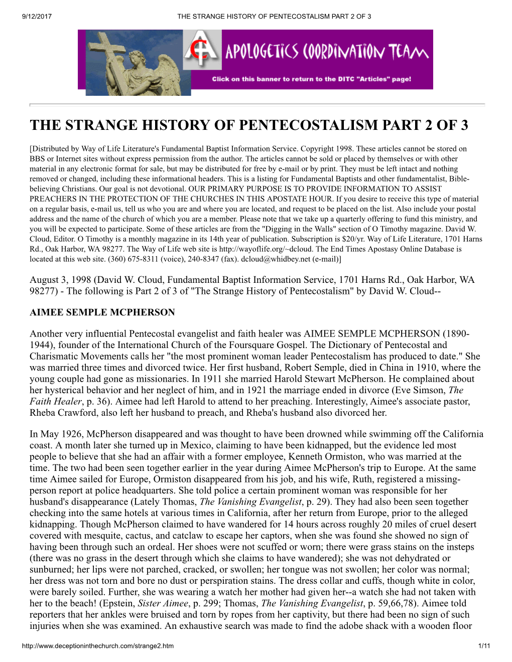 The Strange History of Pentecostalism Part 2 of 3