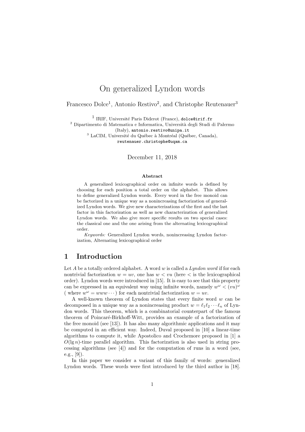 On Generalized Lyndon Words