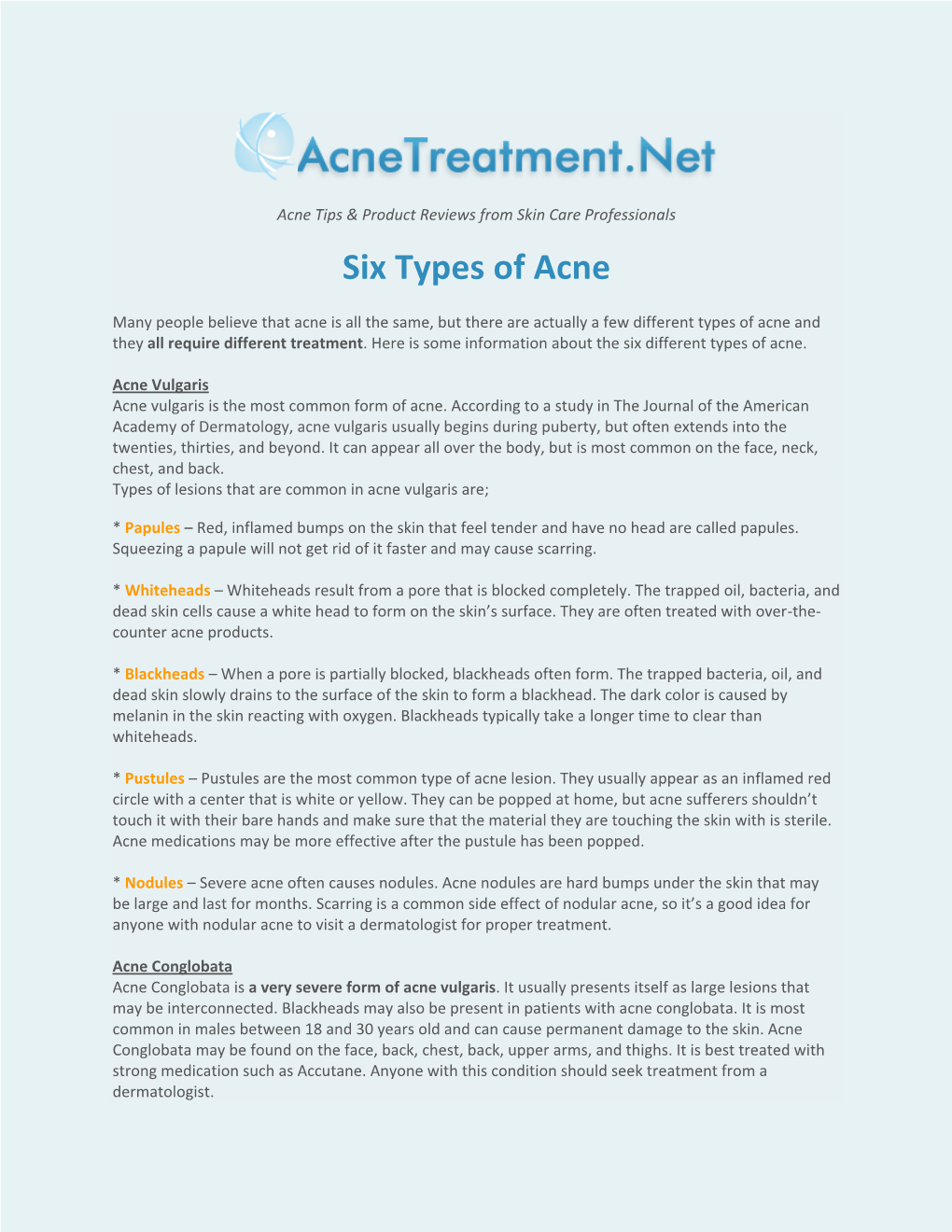 Six Types of Acne