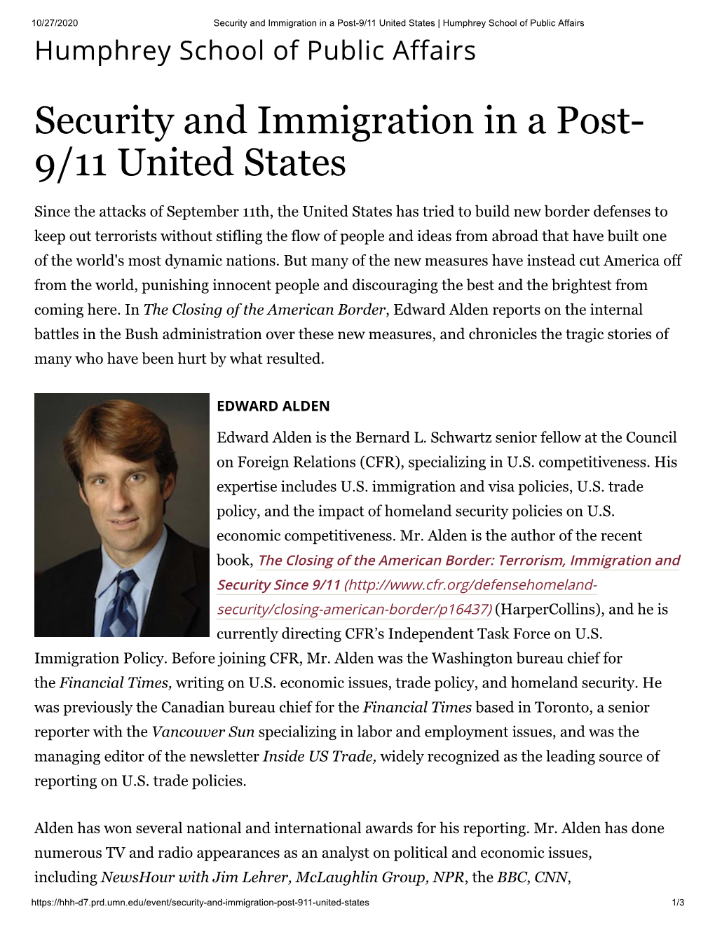 Security and Immigration in a Post