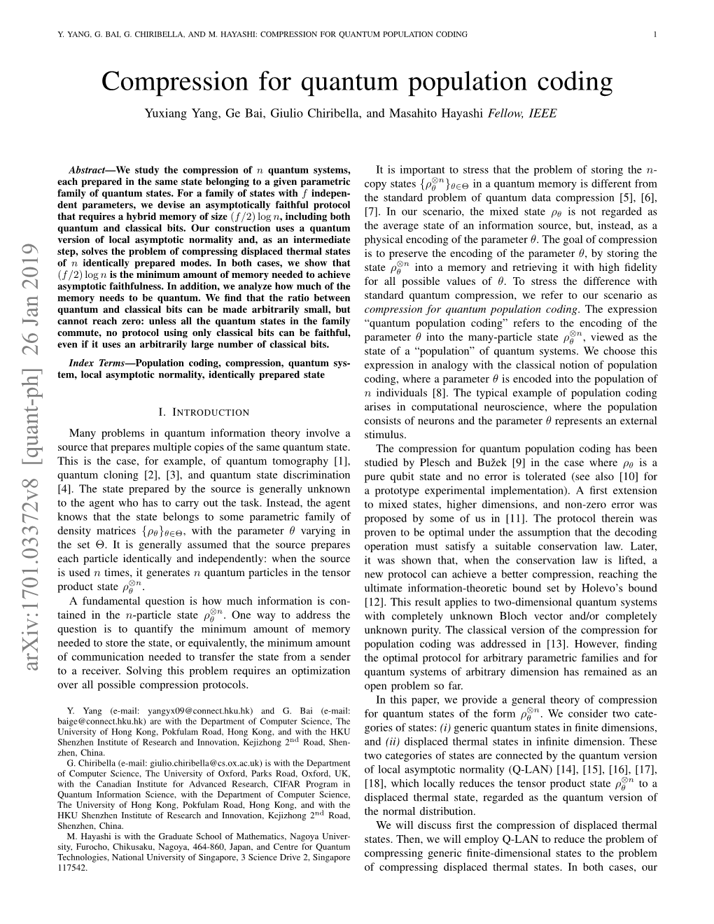 Compression for Quantum Population Coding 1