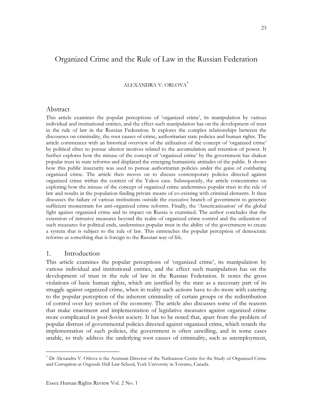 Organized Crime and the Rule of Law in the Russian Federation