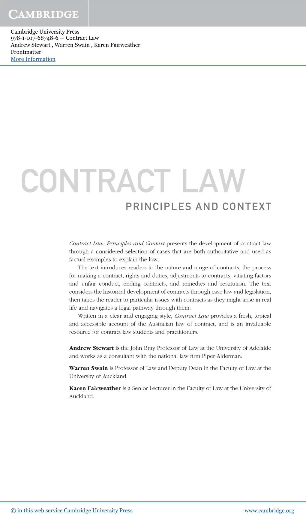 Contract Law Andrew Stewart , Warren Swain , Karen Fairweather Frontmatter More Information