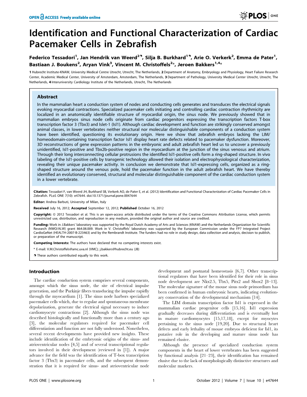 Identification and Functional Characterization of Cardiac Pacemaker Cells in Zebrafish