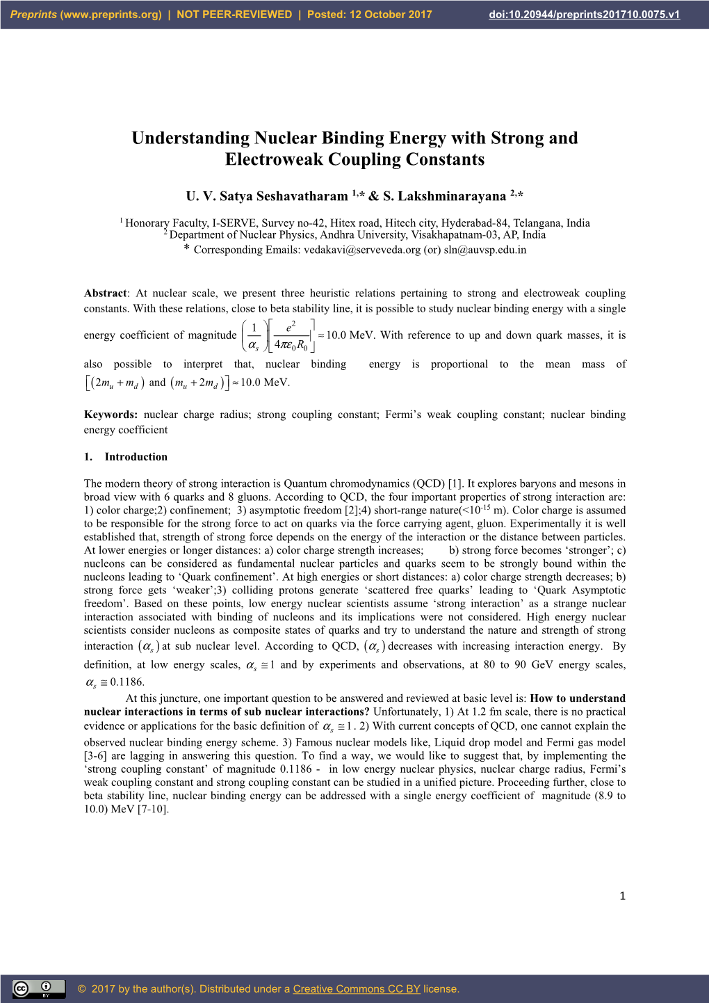 Understanding Nuclear Binding Energy with Strong and Electroweak Coupling Constants