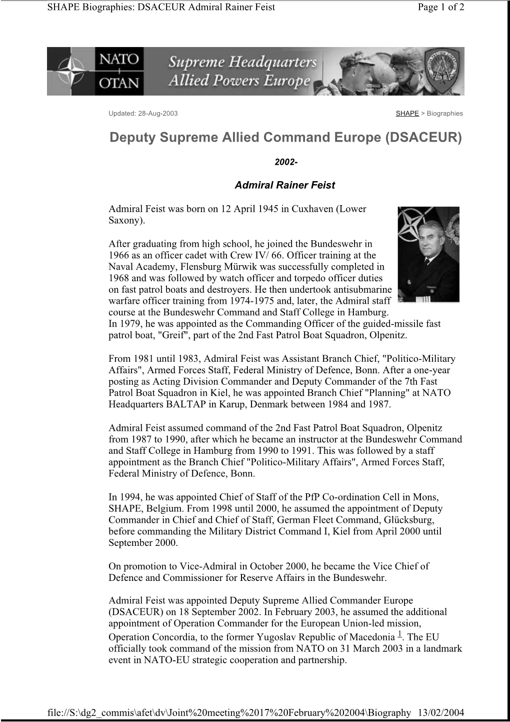 Deputy Supreme Allied Command Europe (DSACEUR)