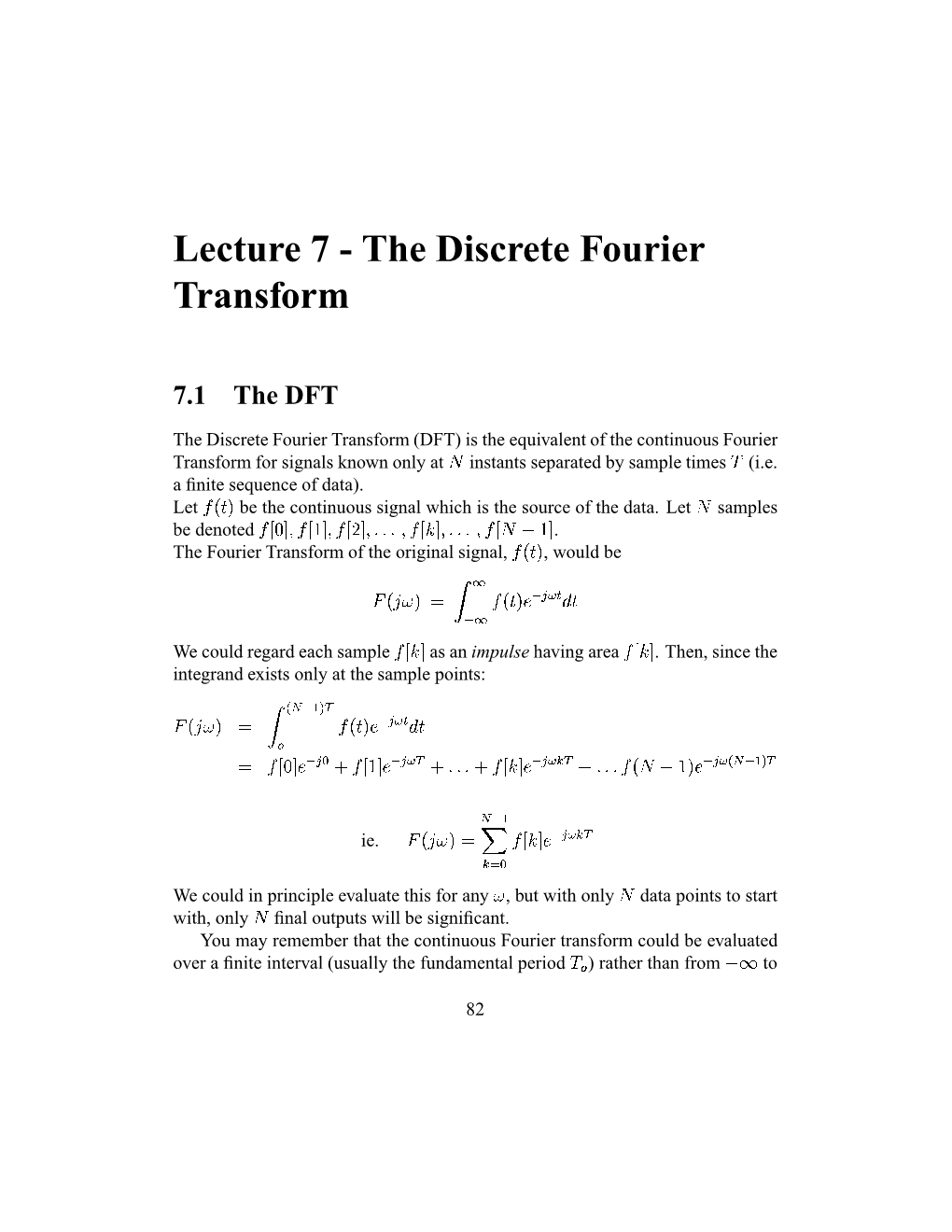 Lecture 7 - the Discrete Fourier Transform