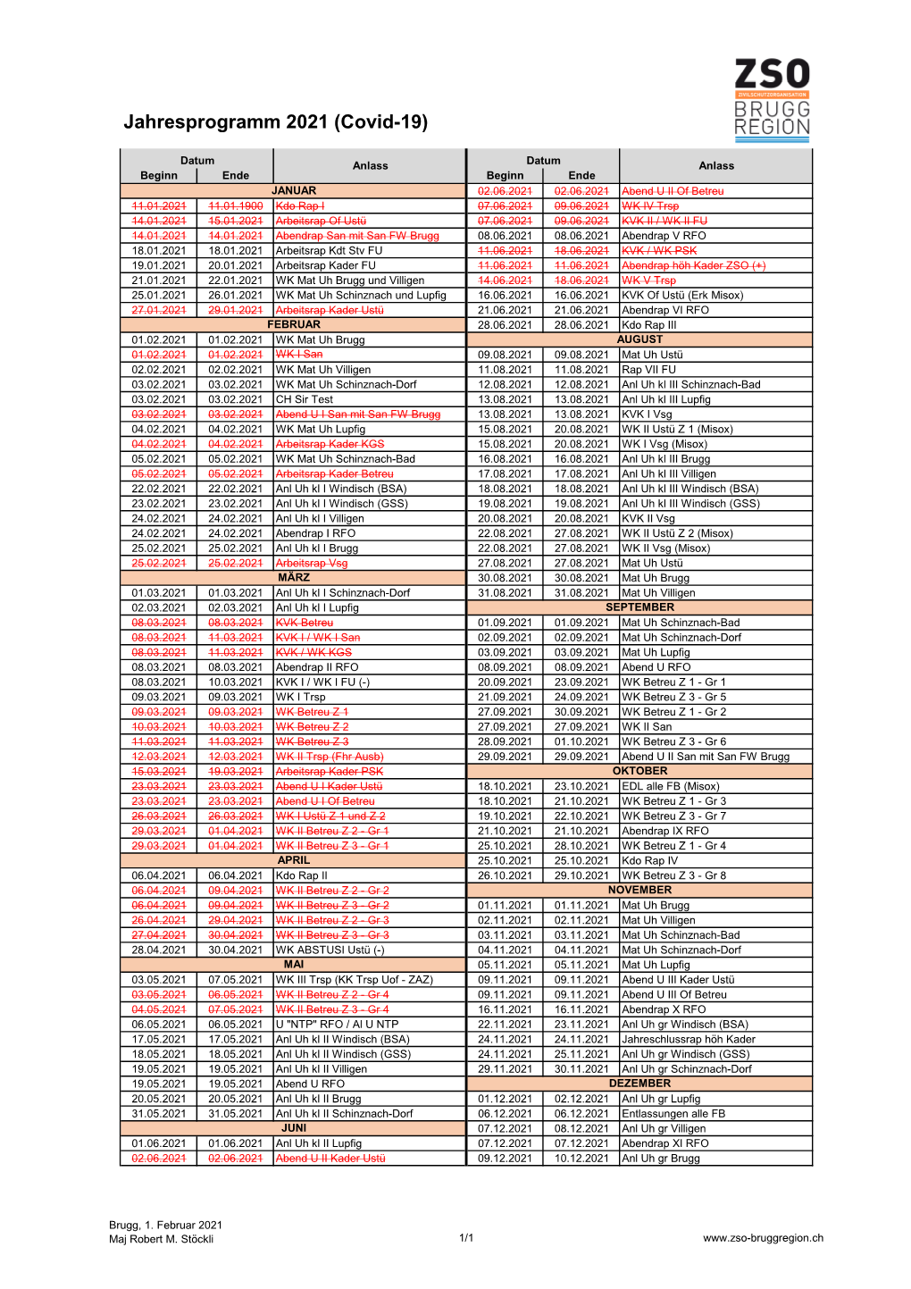 Jahresprogramm 2021 ZSO Brugg Region