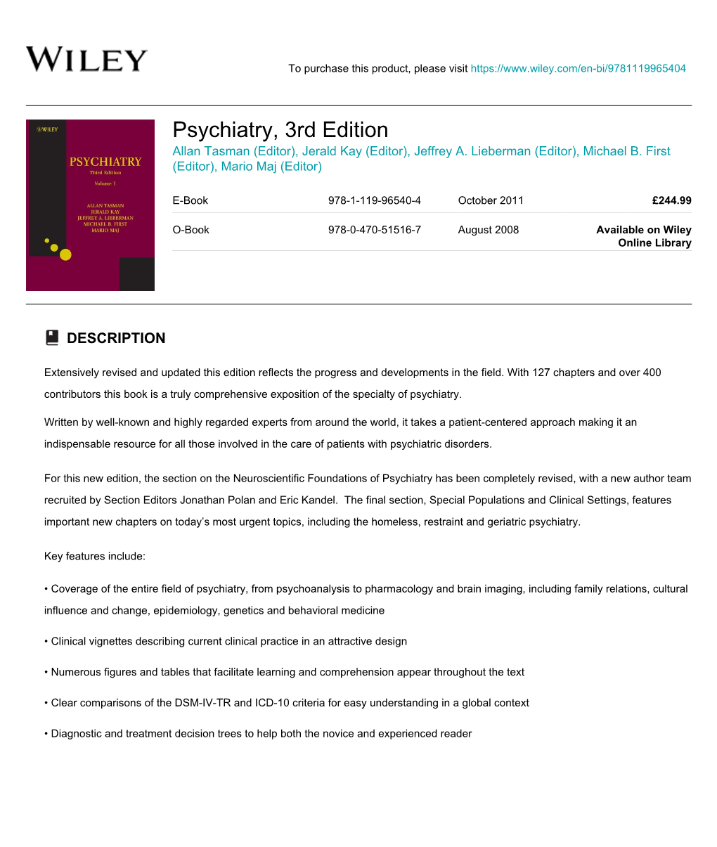 Psychiatry, 3Rd Edition Allan Tasman (Editor), Jerald Kay (Editor), Jeffrey A