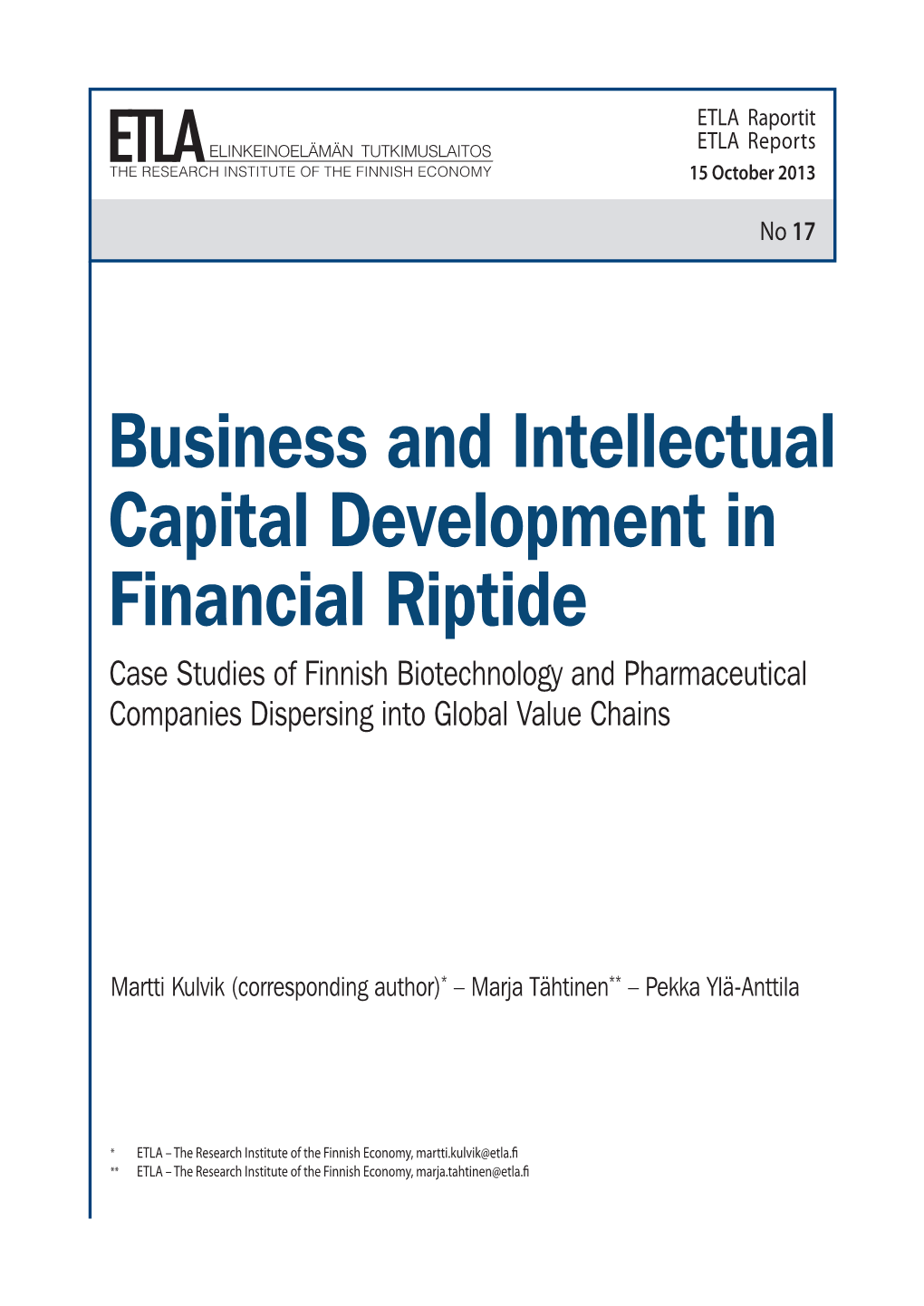 Business and Intellectual Capital Development in Financial Riptide