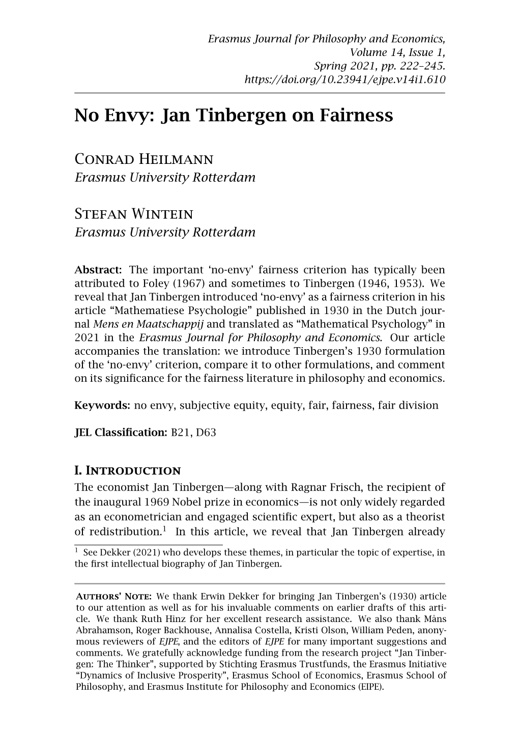 Jan Tinbergen on Fairness