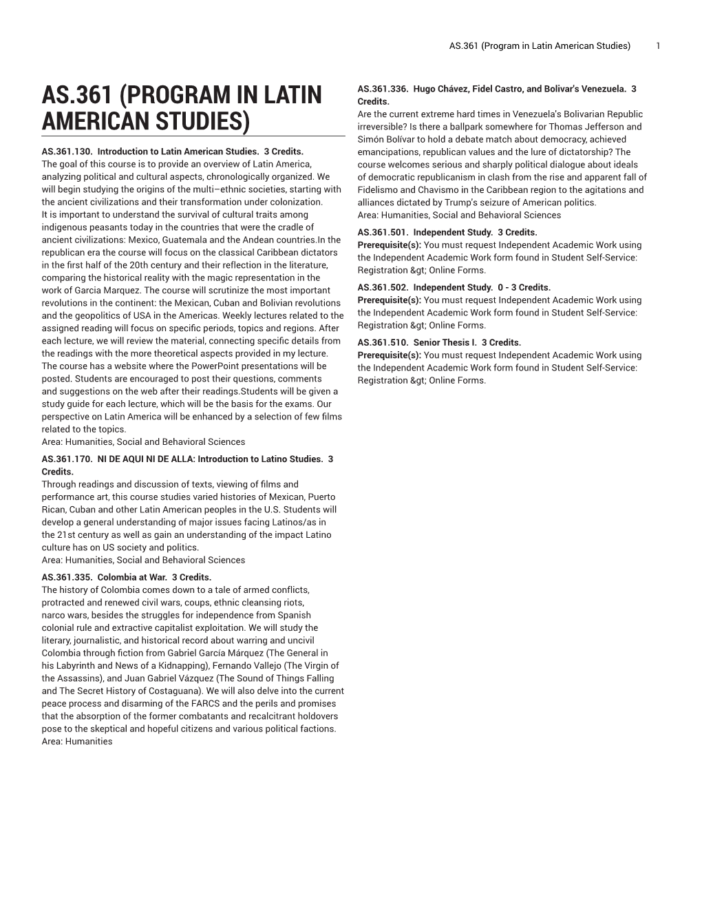 AS.361 (Program in Latin American Studies) 1