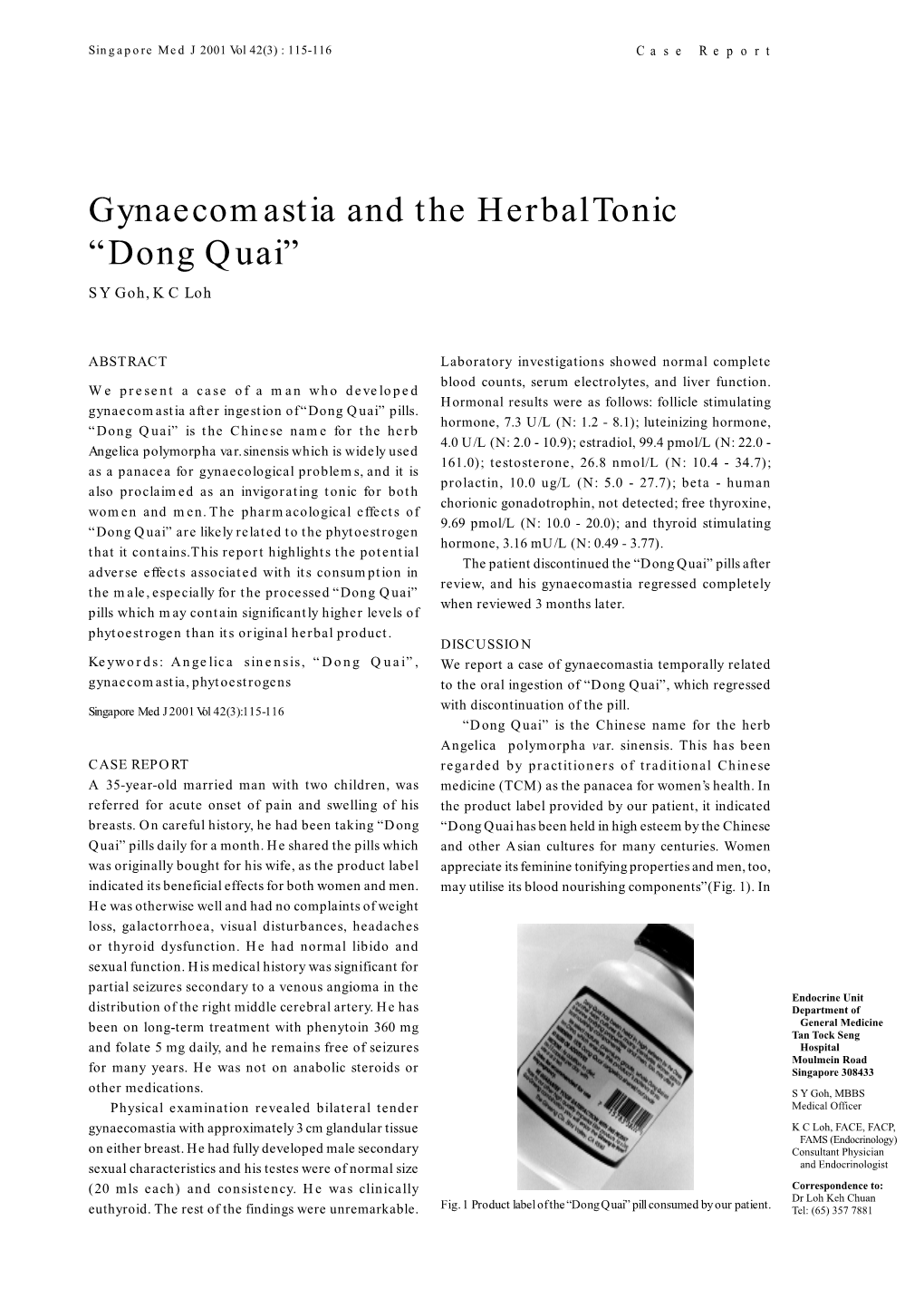 Gynaecomastia and the Herbal Tonic “Dong Quai” S Y Goh, K C Loh