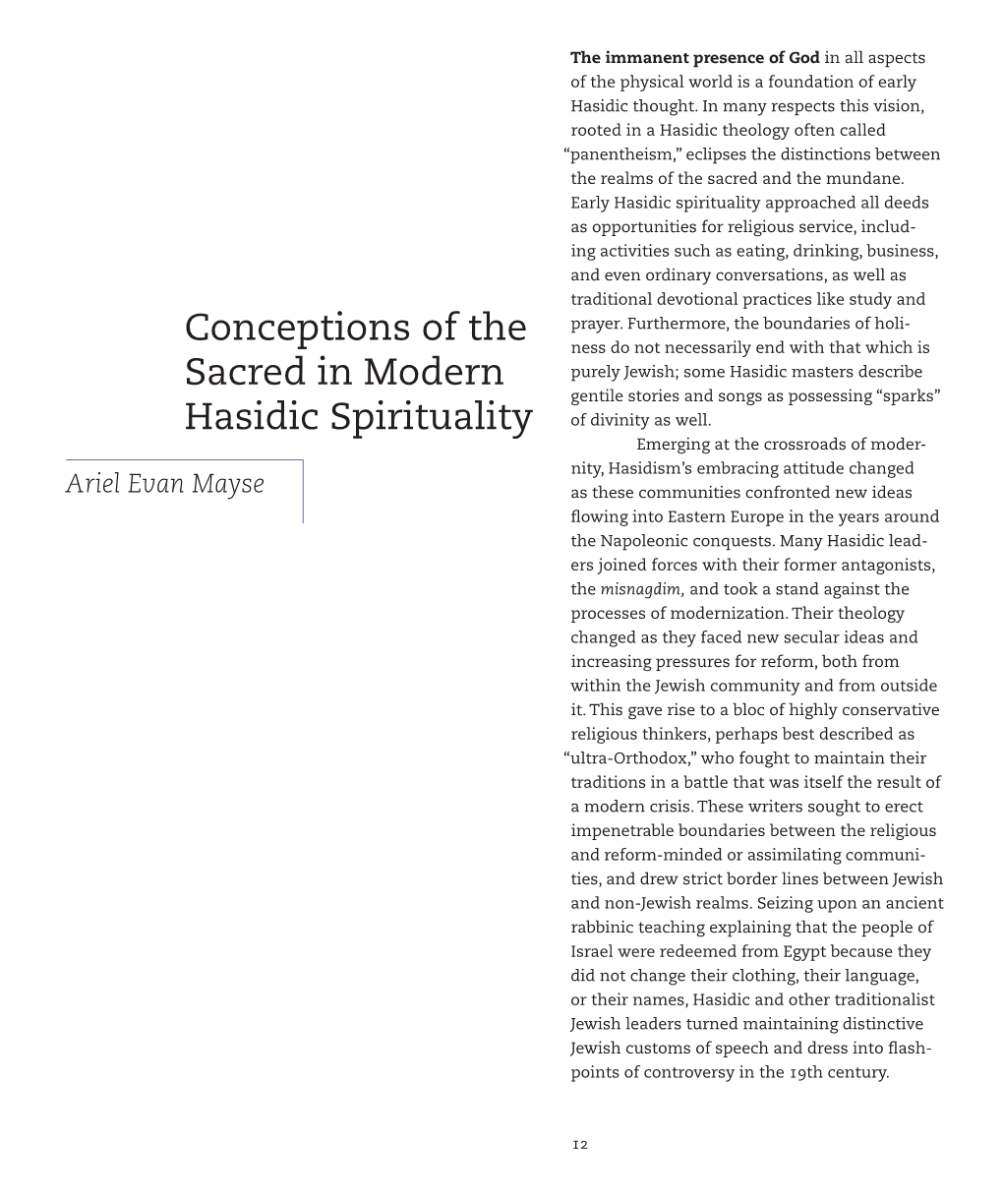Conceptions of the Sacred in Modern Hasidic Spirituality