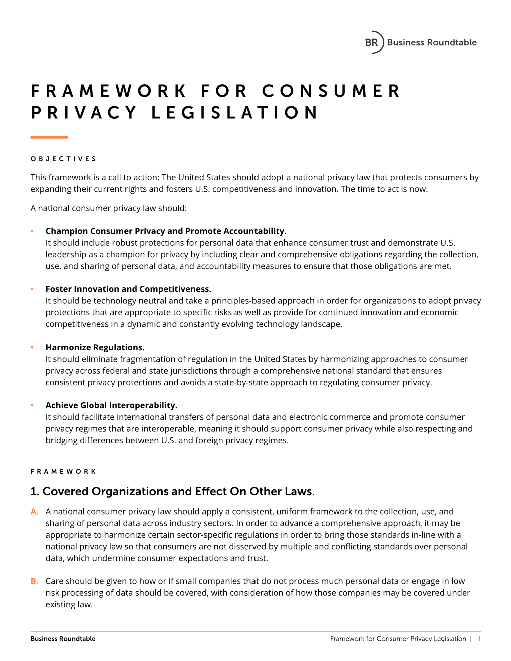 Framework for Consumer Privacy Legislation