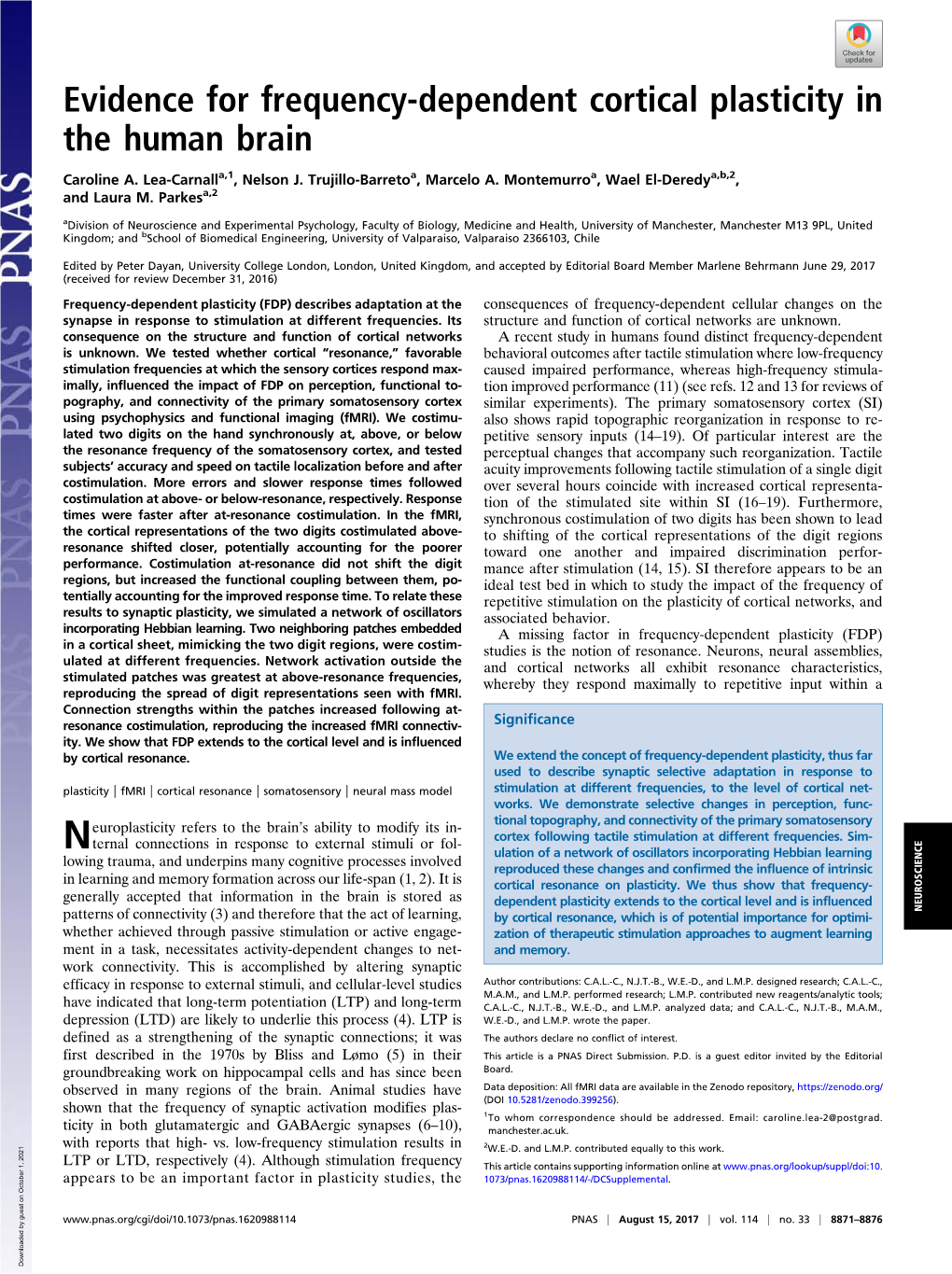 Evidence for Frequency-Dependent Cortical Plasticity in the Human Brain