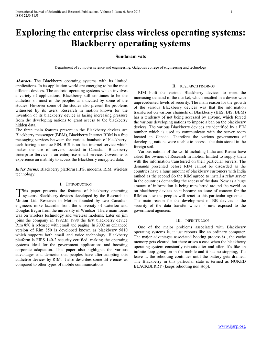 Exploring the Enterprise Class Wireless Operating Systems: Blackberry Operating Systems