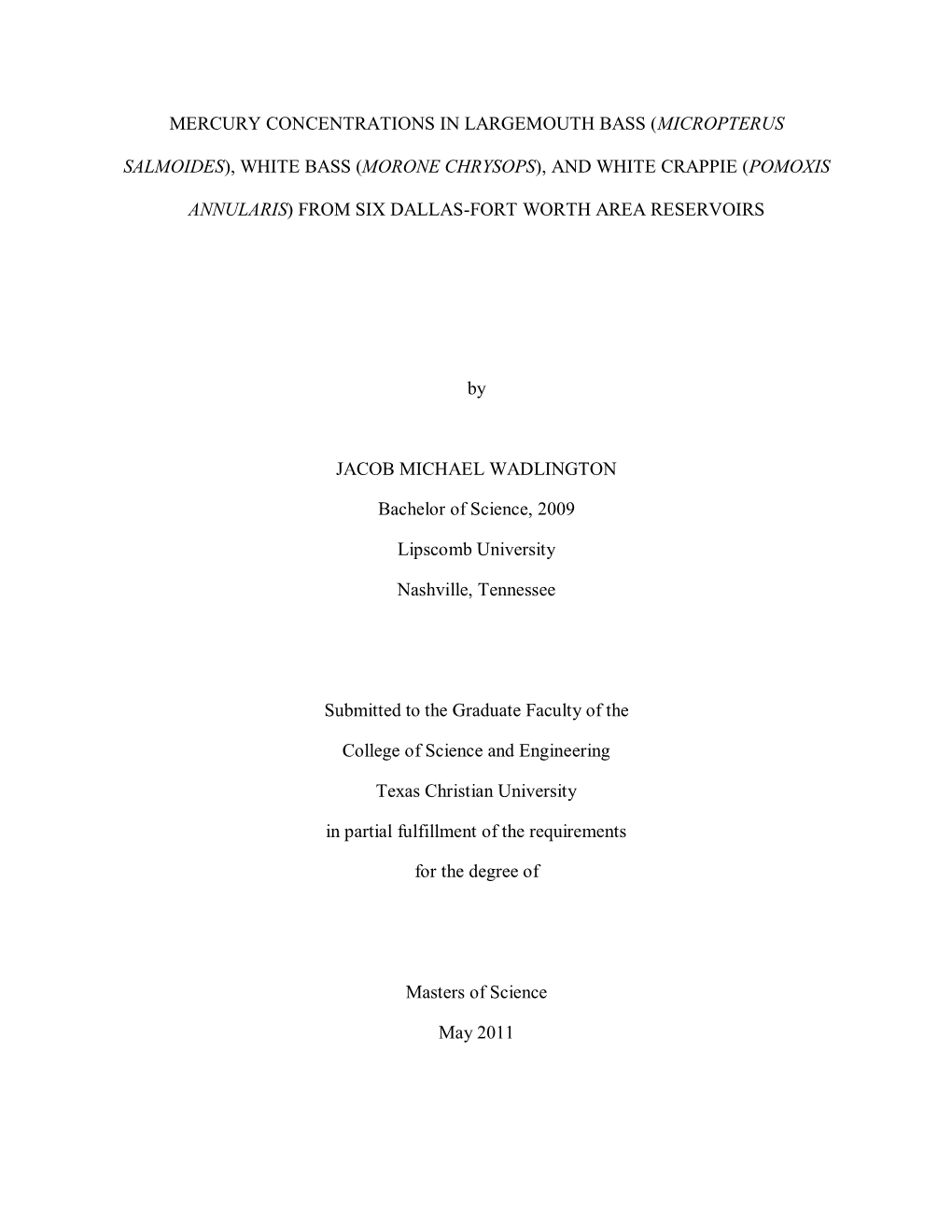 Mercury Concentrations in Largemouth Bass (Micropterus