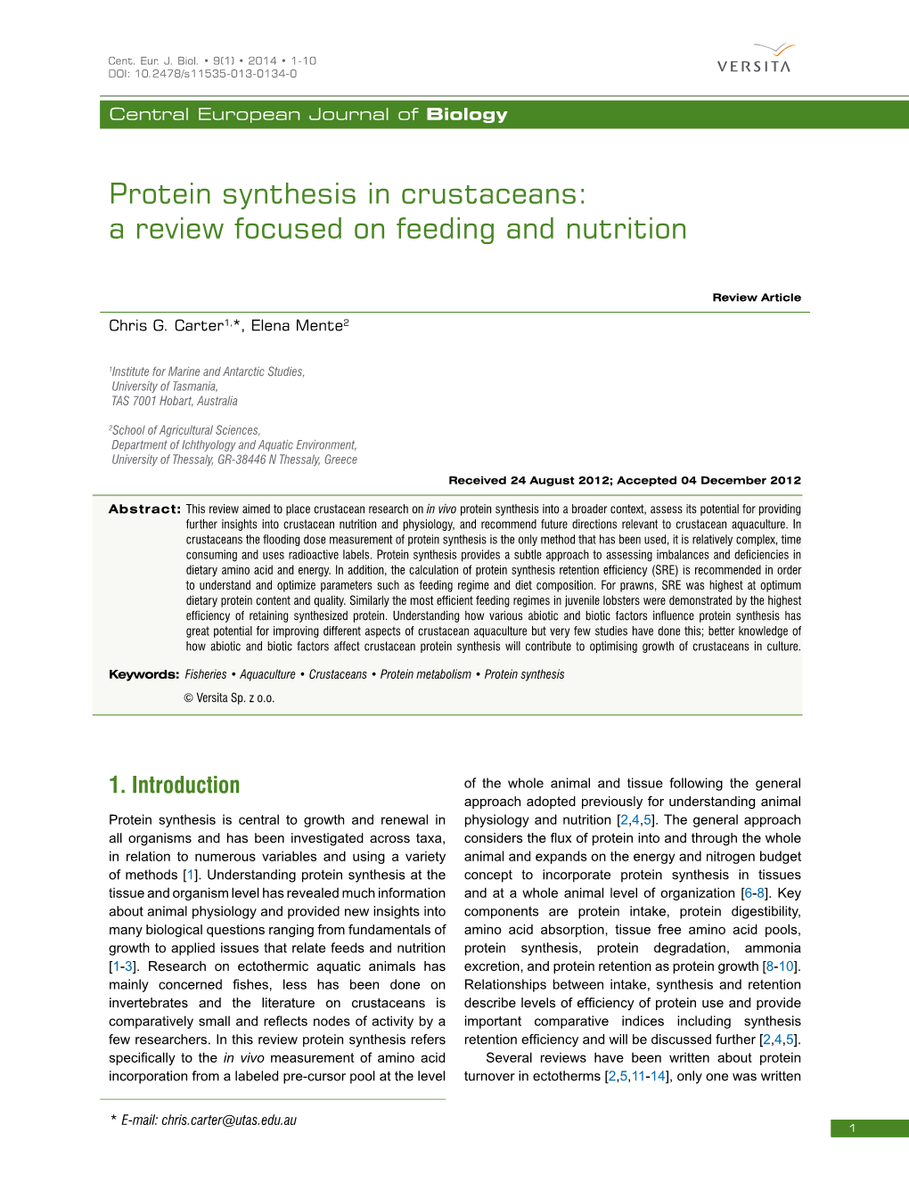 Protein Synthesis in Crustaceans: a Review Focused on Feeding and Nutrition