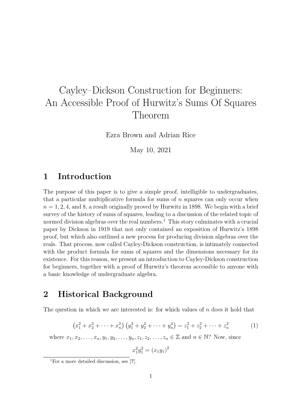 An Accessible Proof of Hurwitz's Sums of Squares Theorem