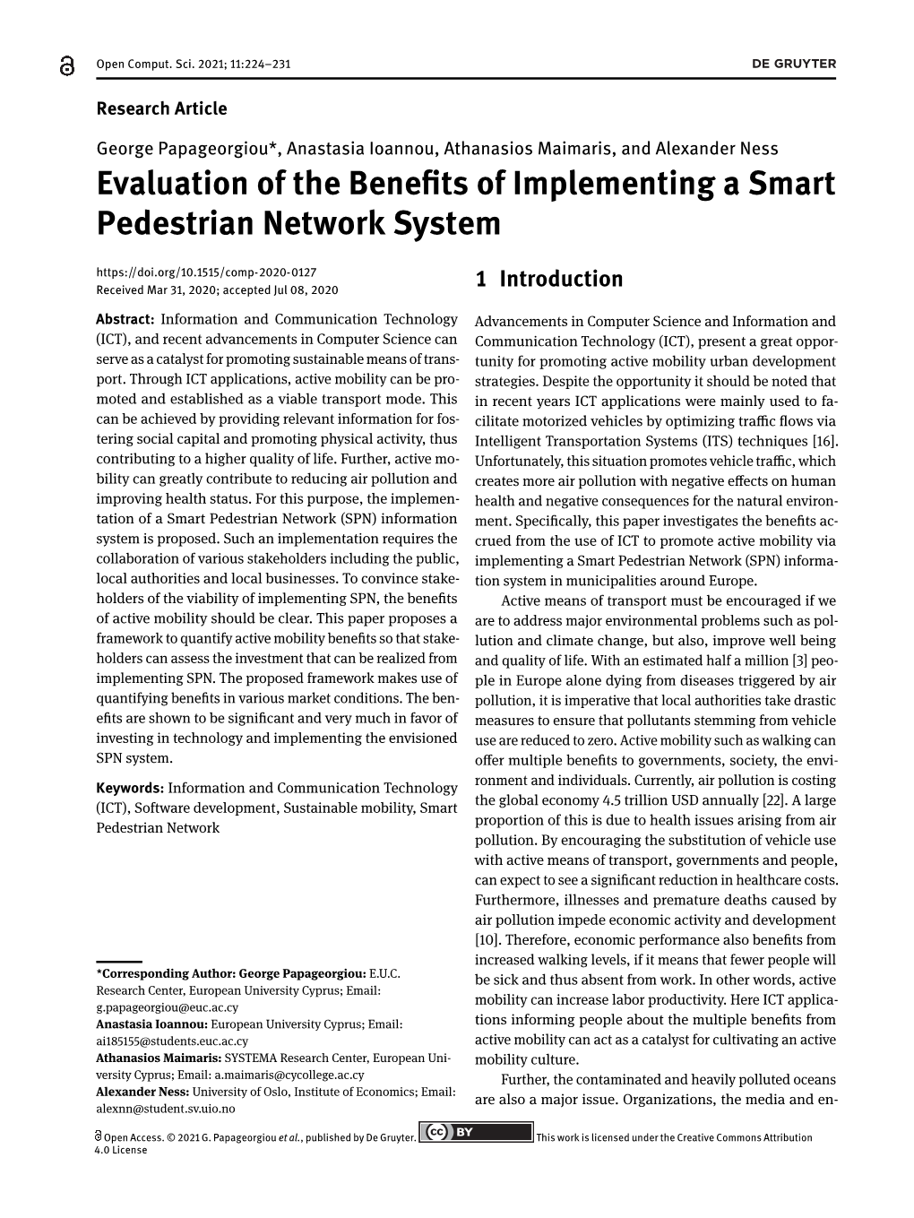 Evaluation of the Benefits of Implementing a Smart Pedestrian Network System
