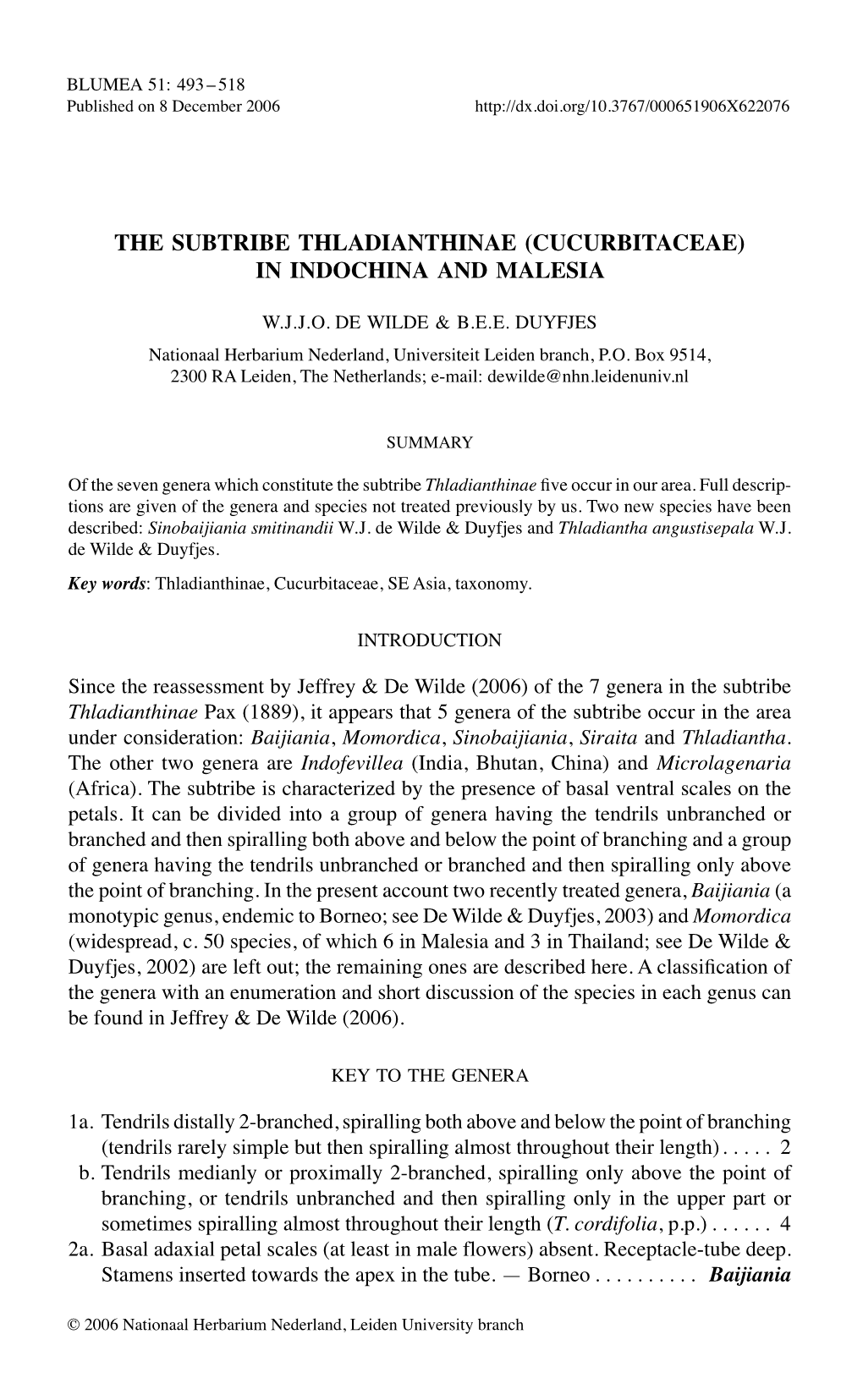 The Subtribe &lt;I&gt;Thladianthinae&lt;/I&gt; (Cucurbitaceae)