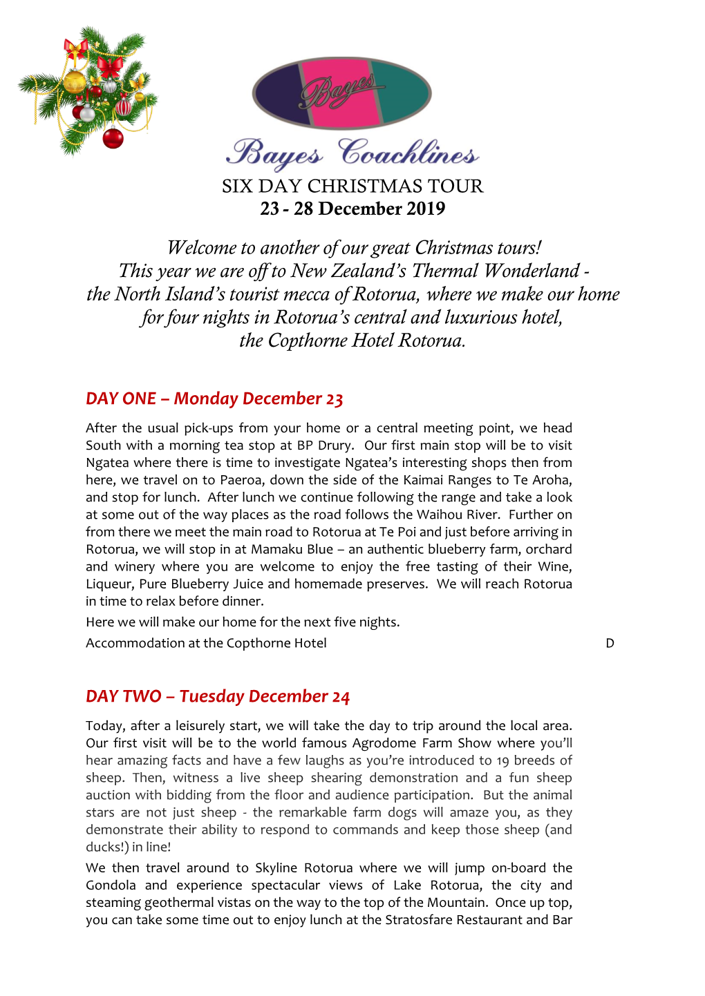 Four Day Christmas Tour