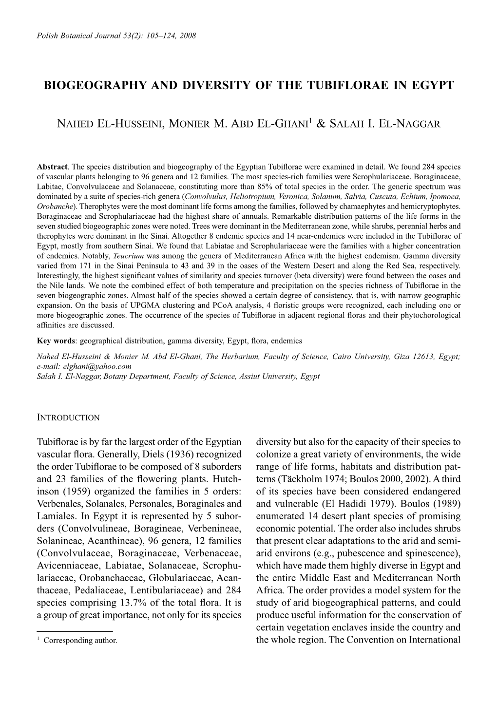 Biogeography and Diversity of the Tubiflorae in Egypt 1