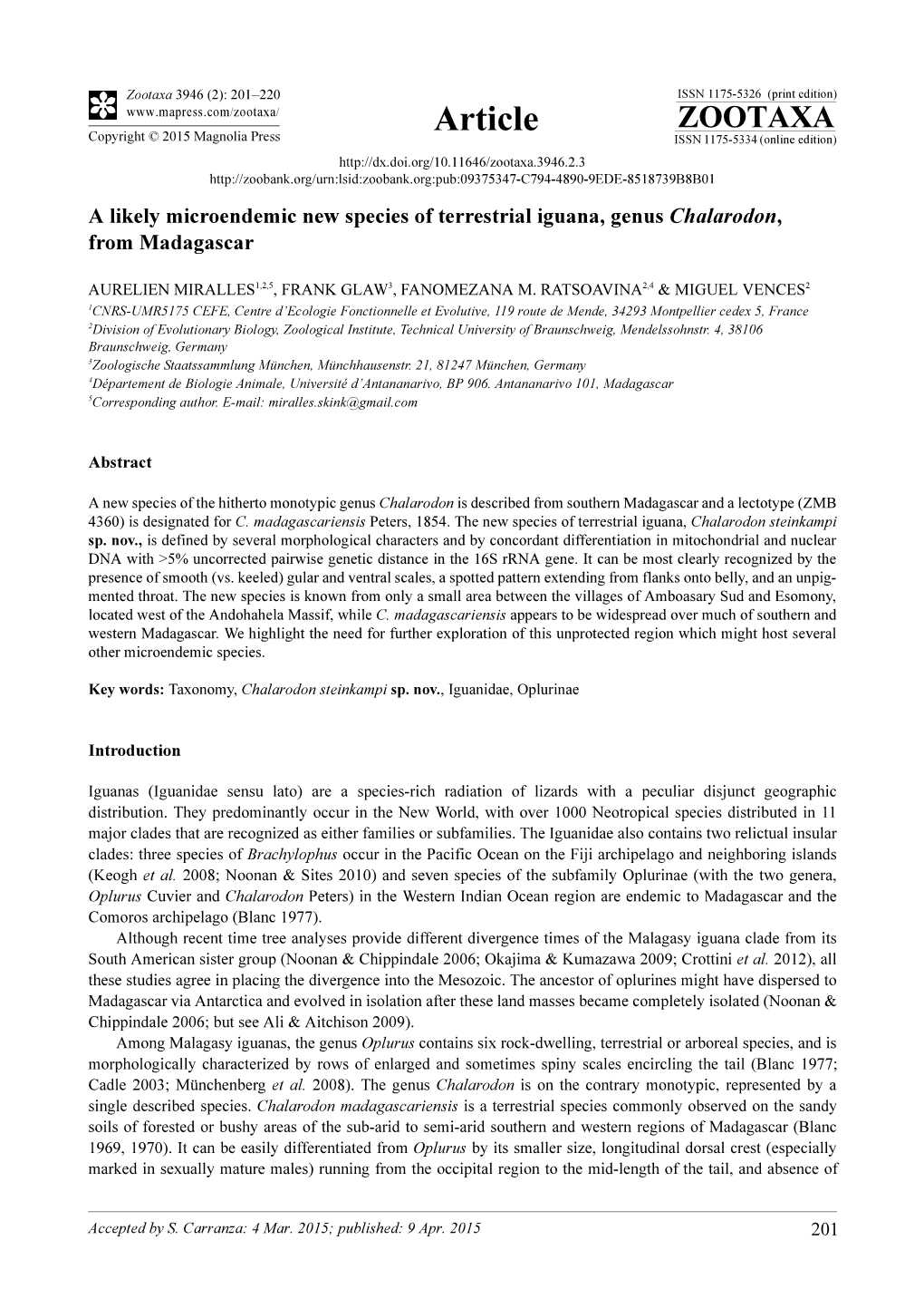 A Likely Microendemic New Species of Terrestrial Iguana, Genus Chalarodon, from Madagascar