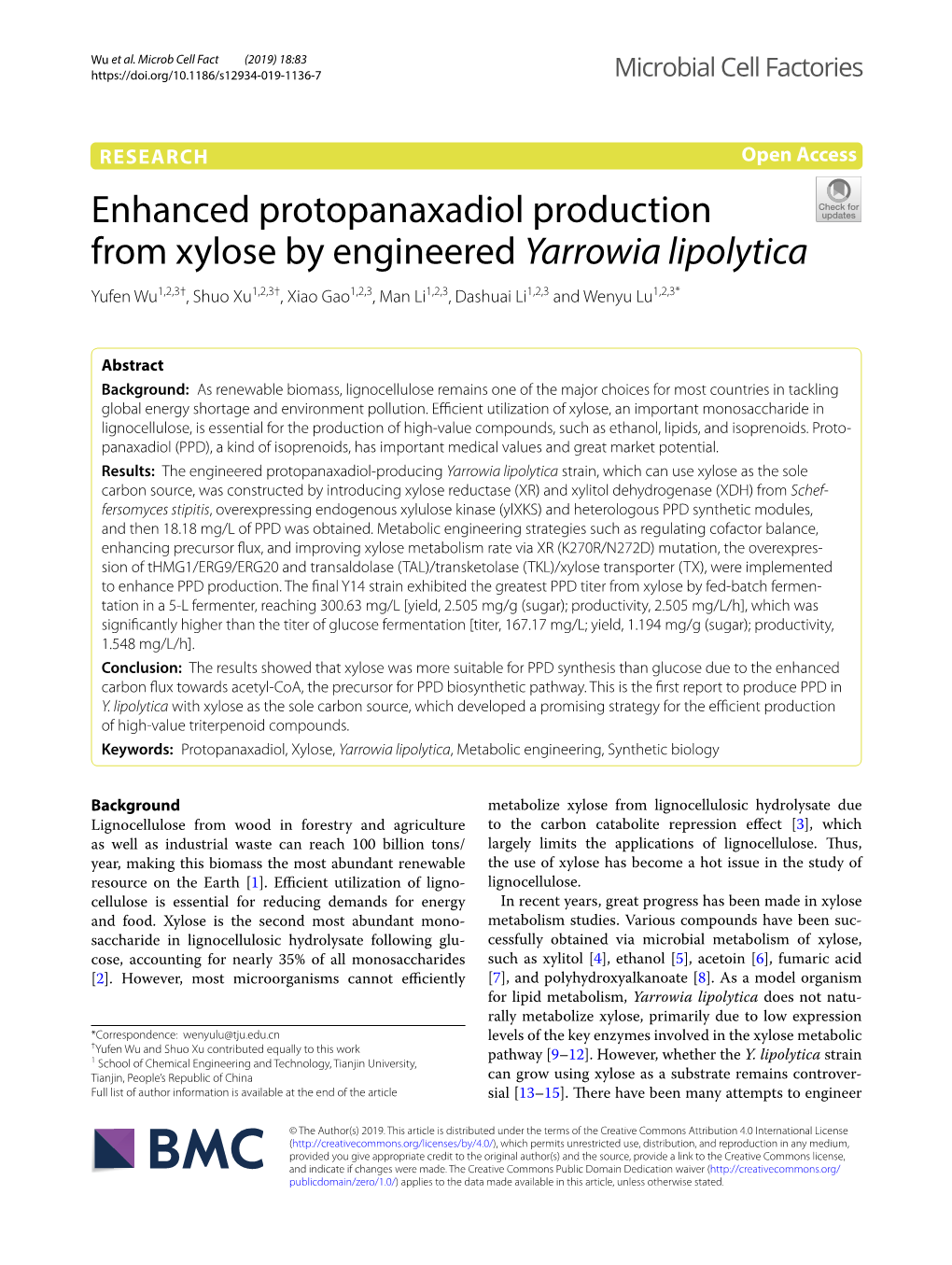 Enhanced Protopanaxadiol Production from Xylose by Engineered Yarrowia Lipolytica