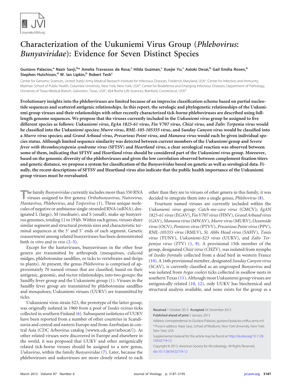 Characterization of the Uukuniemi Virus Group (Phlebovirus: Bunyaviridae): Evidence for Seven Distinct Species