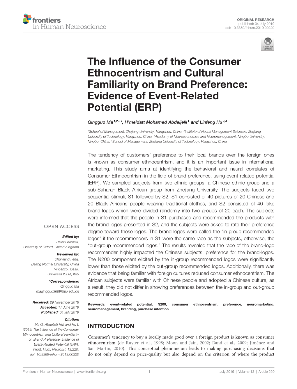 The Influence of the Consumer Ethnocentrism and Cultural