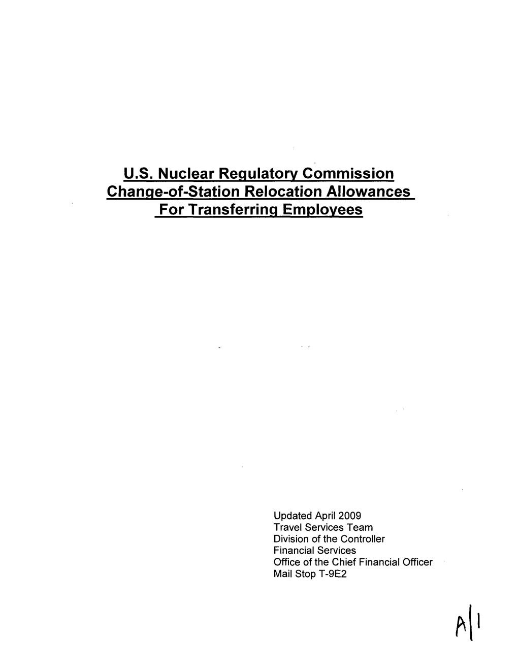 US Nuclear Regulatory Commission Change-Of-Station Relocation Allowances for Transferring Employees