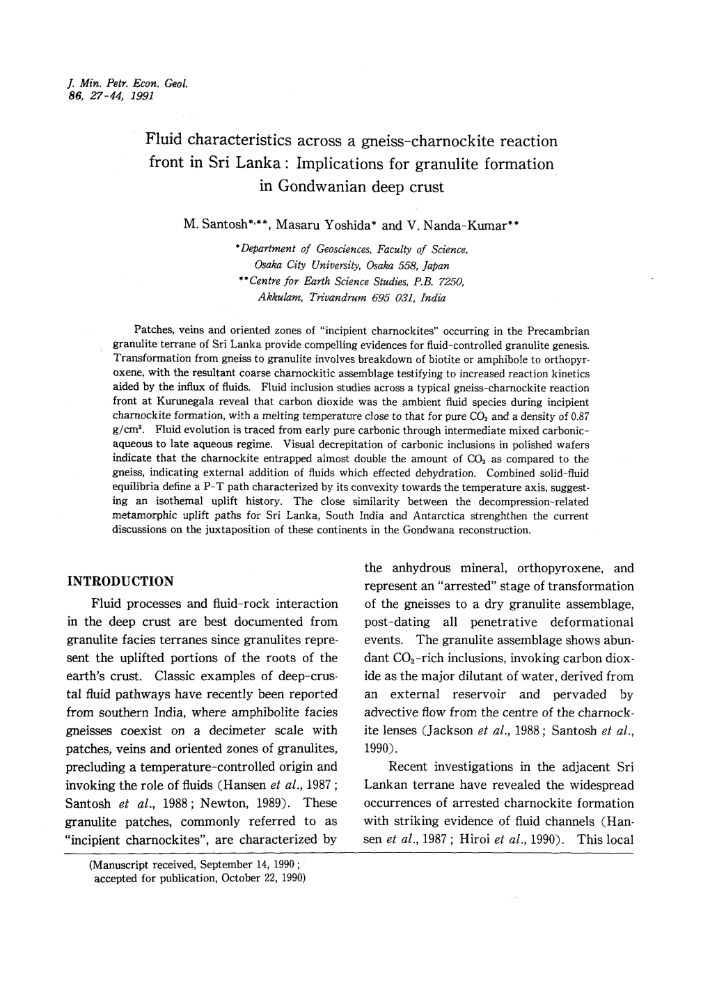 Fluid Characteristics Across a Gneiss-Charnockite Reaction Front in Sri Lanka: Implications for Granulite Formation in Gondwanian Deep Crust