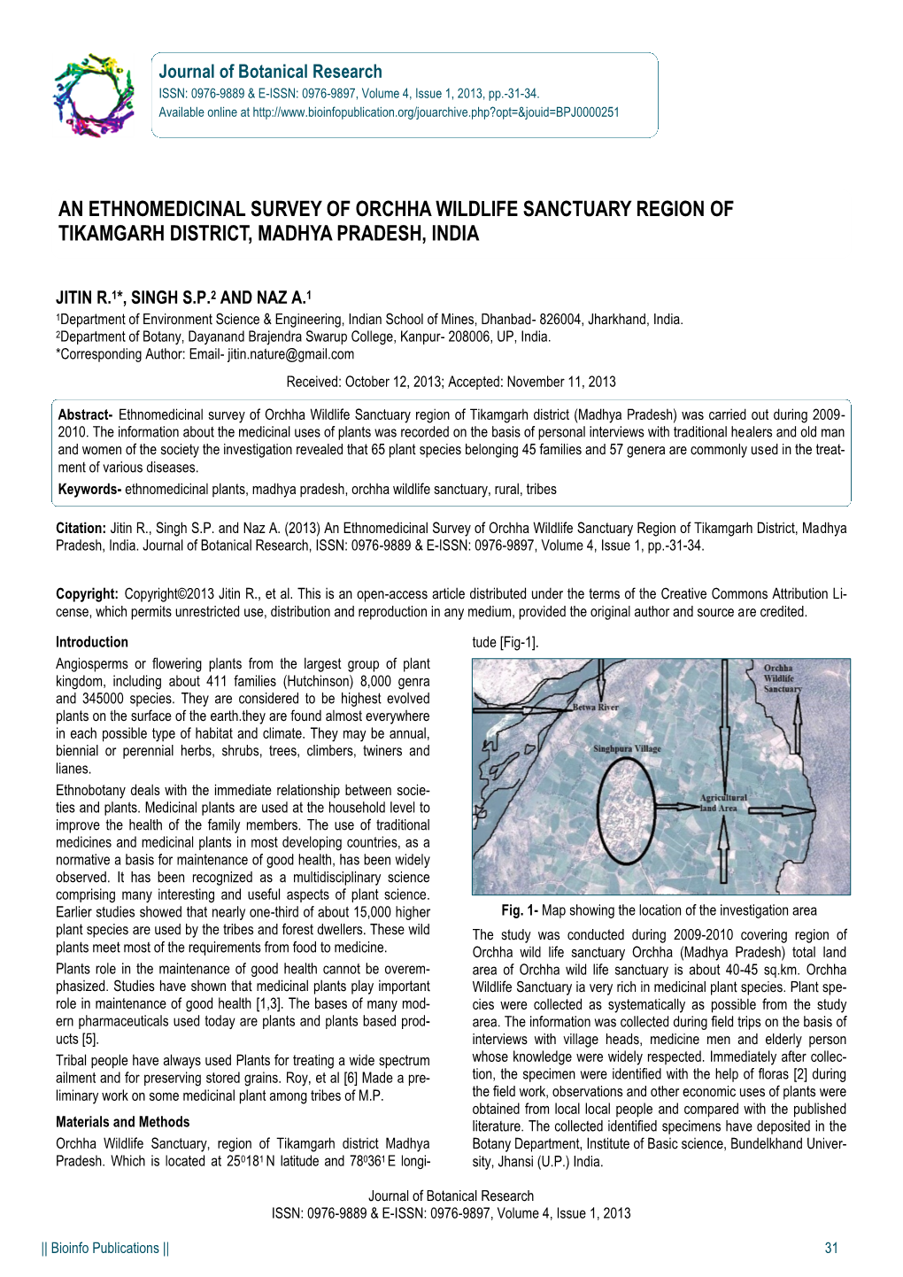 An Ethnomedicinal Survey of Orchha Wildlife Sanctuary Region of Tikamgarh District, Madhya Pradesh, India