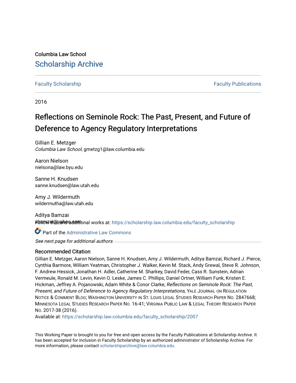 Reflections on Seminole Rock: the Past, Present, and Future of Deference to Agency Regulatory Interpretations