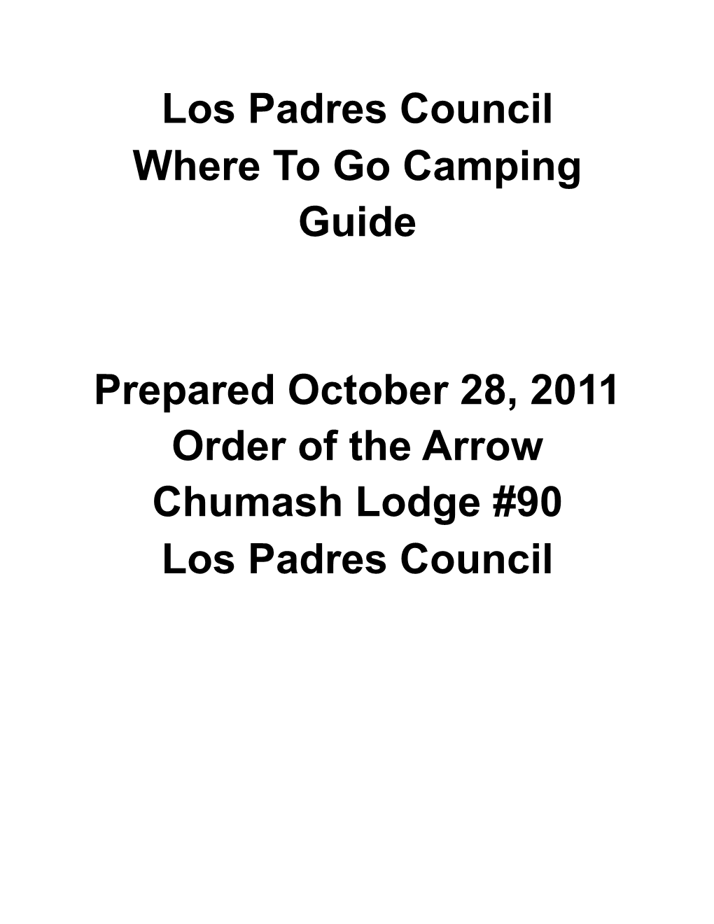 Los Padres Council Where to Go Camping Guide Prepared October